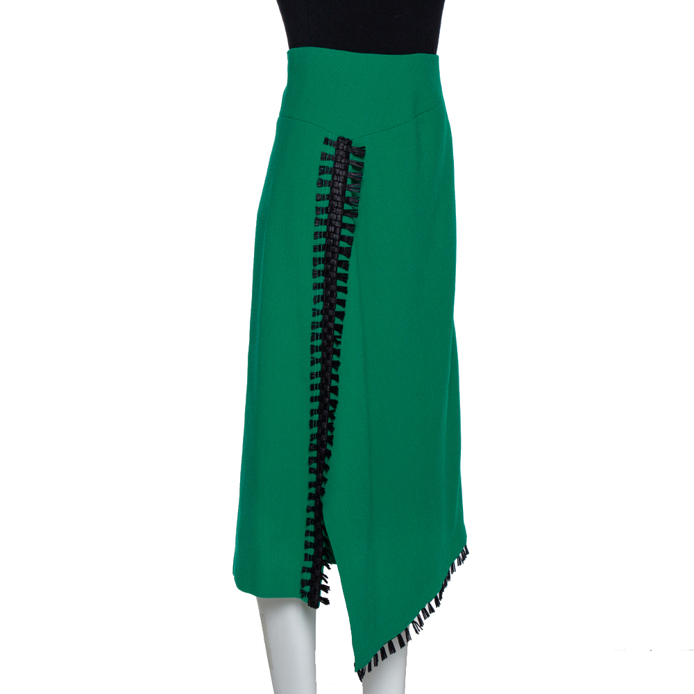 

Roland Mouret Green Wool Crepe Fringed Asymmetric Skirt