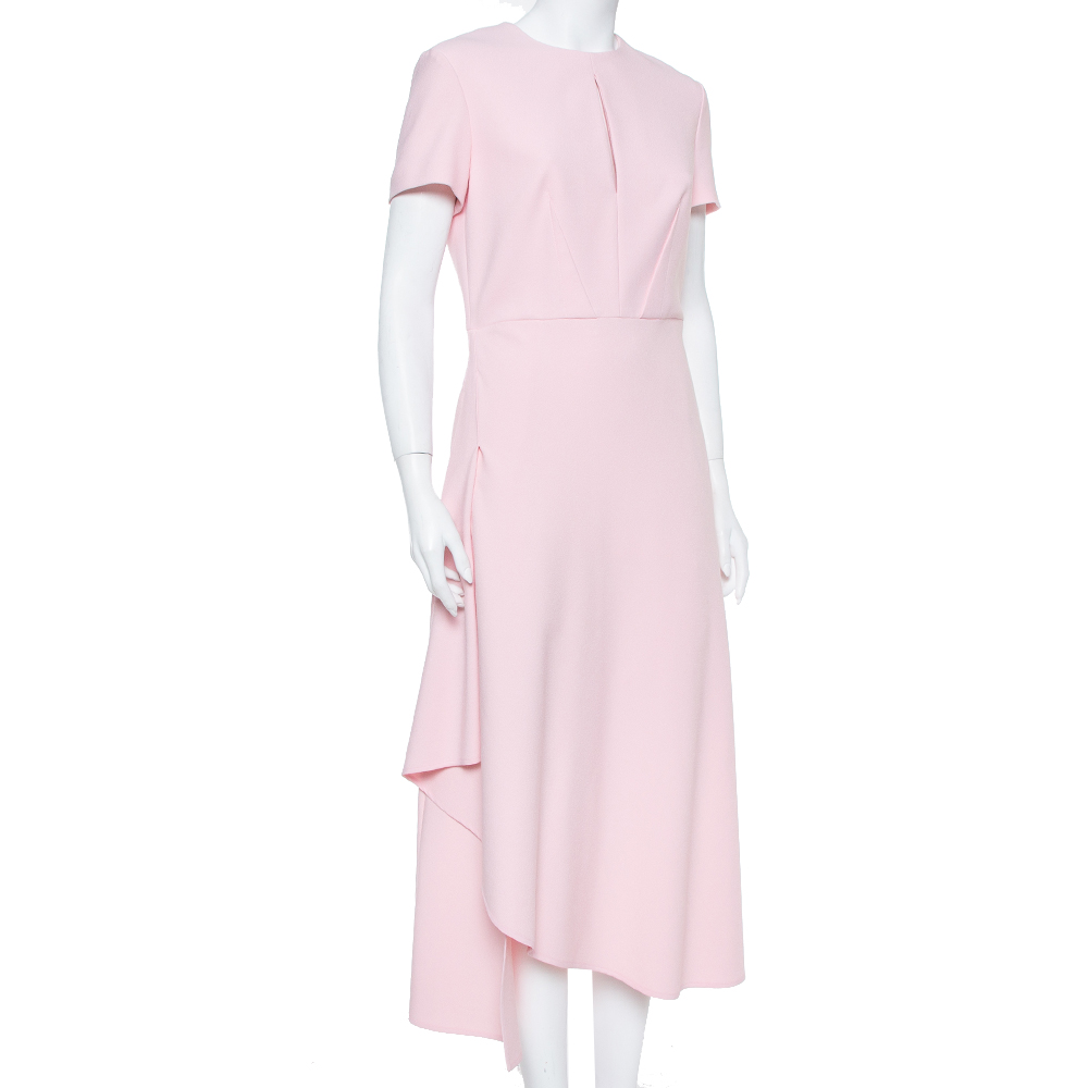 

Roland Mouret Pink Crepe Draped Ardmore Midi Dress