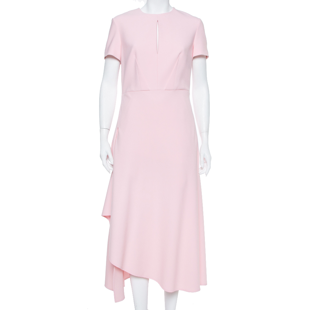 Pre Owned Roland Mouret Pink Crepe Draped Ardmore Midi Dress M