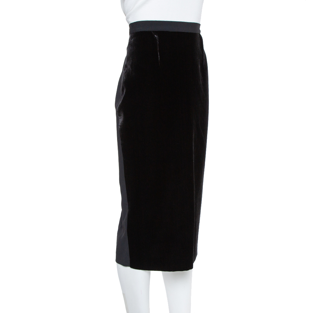 

Roland Mouret Black Velvet & Crepe Paneled Pencil Skirt