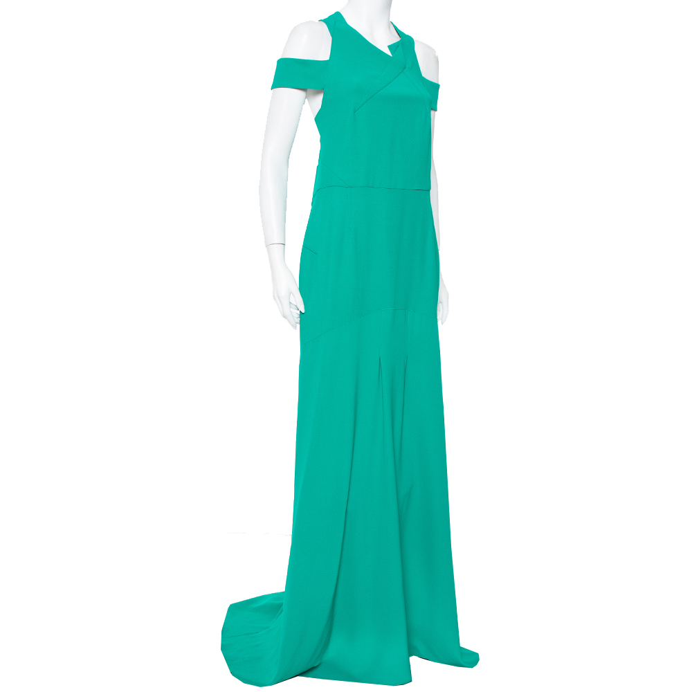 

Roland Mouret Green Crepe Cut-Out Detail Cold Shoulder Long Dress