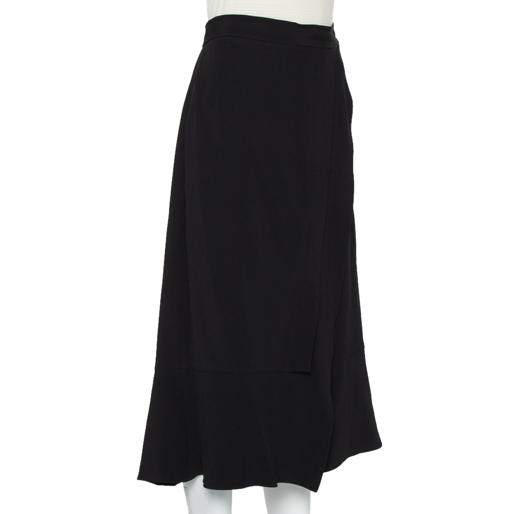 

Roland Mouret Black Crepe Ruffled Faux Wrap Midi Skirt