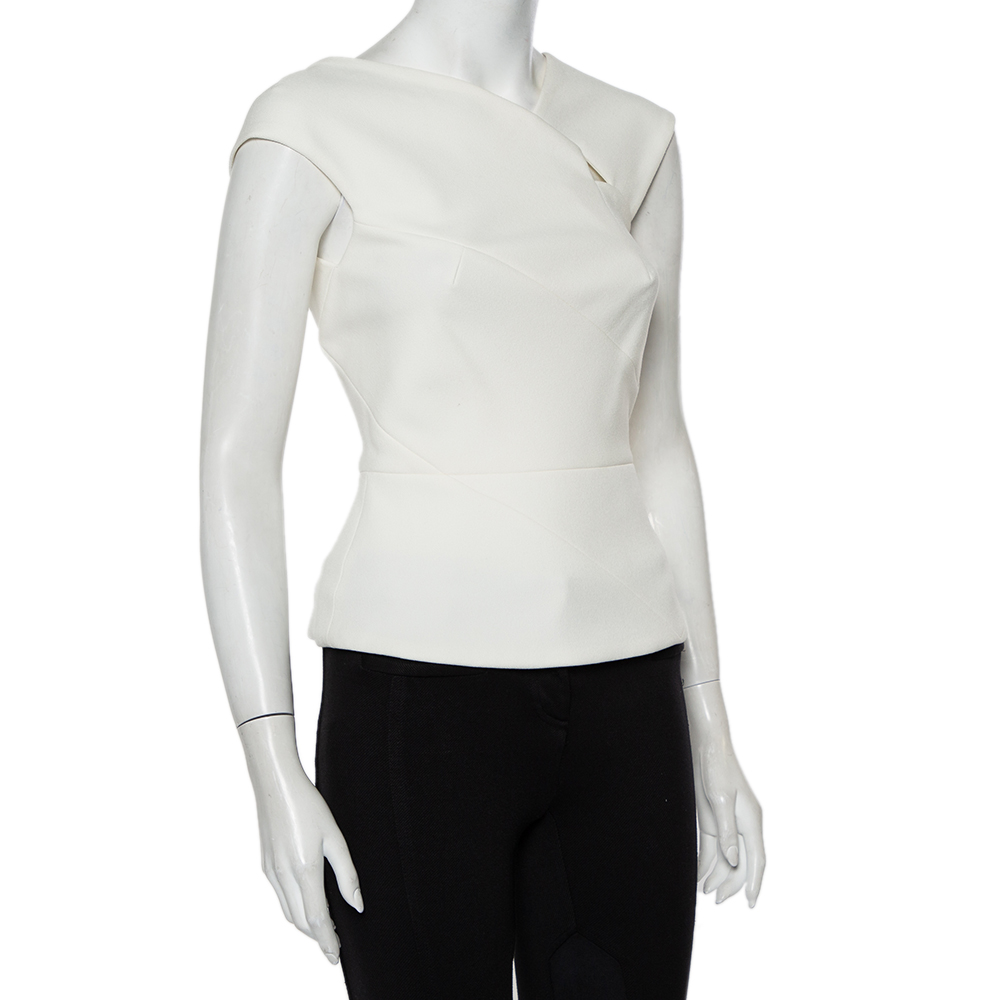 

Roland Mouret White Crepe Cutout Detail Panelled Florence Top