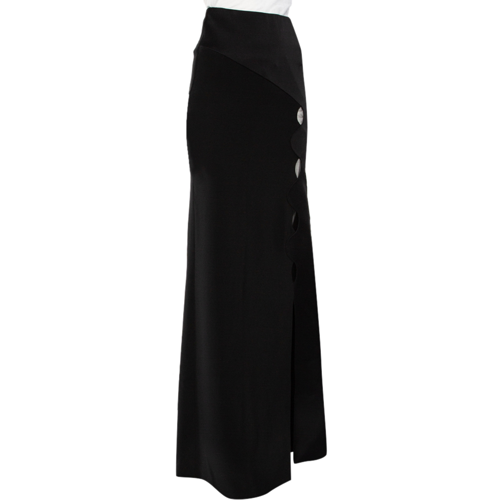 

Roland Mouret Black Crepe Slit Detail Paneled Maxi Skirt