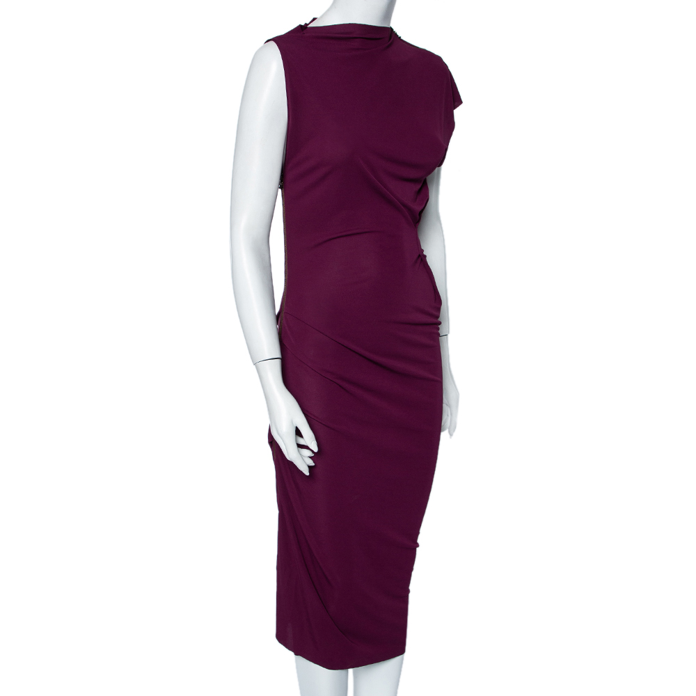 

Roland Mouret Magenta Jersey Draped Ruched Midi Dress, Pink