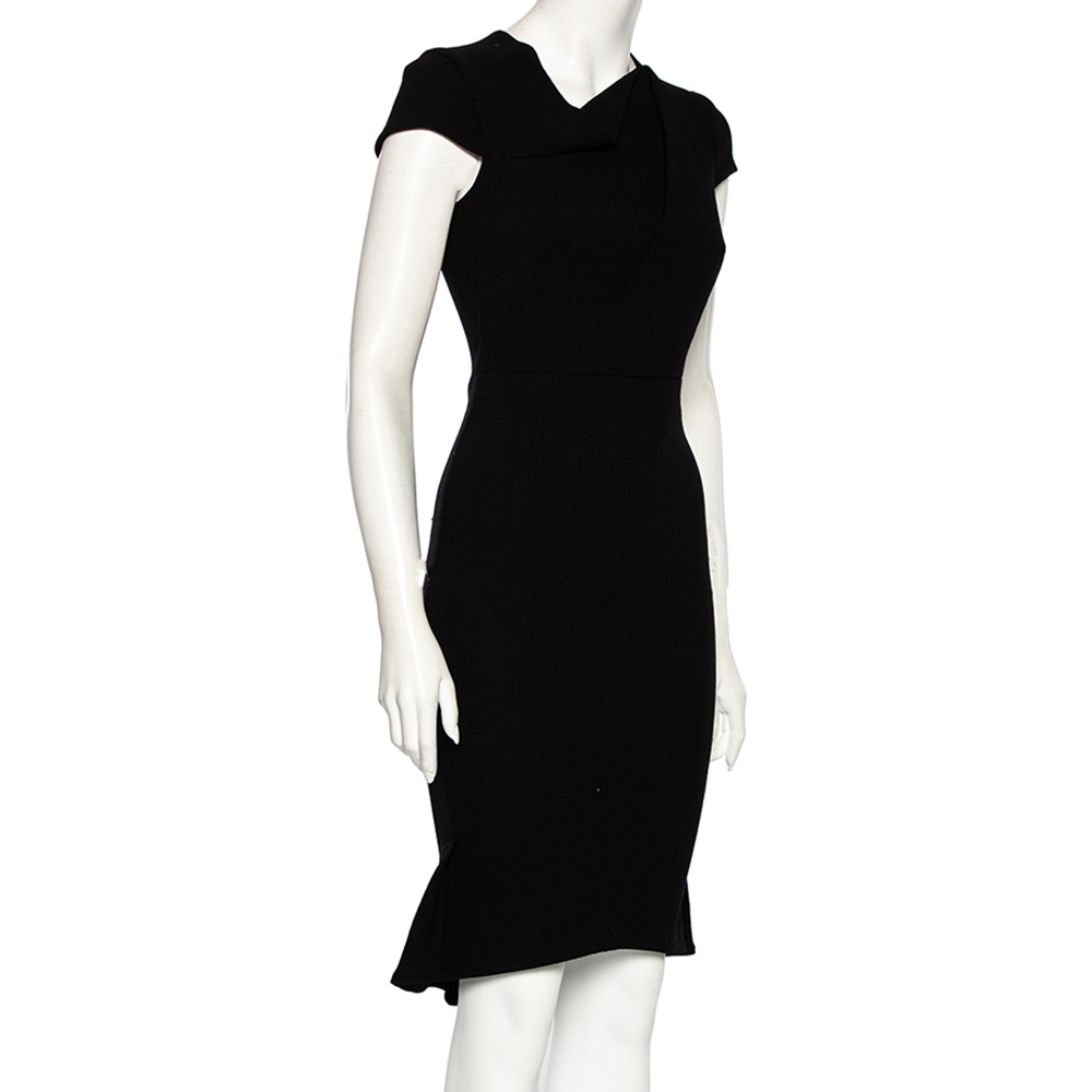 

Roland Mouret Black Crepe Asymmetrical Neck Detailed Midi Dress