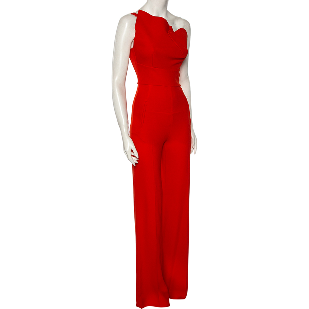 

Roland Mouret Orange Crepe One Shoulder Colston Jumpsuit