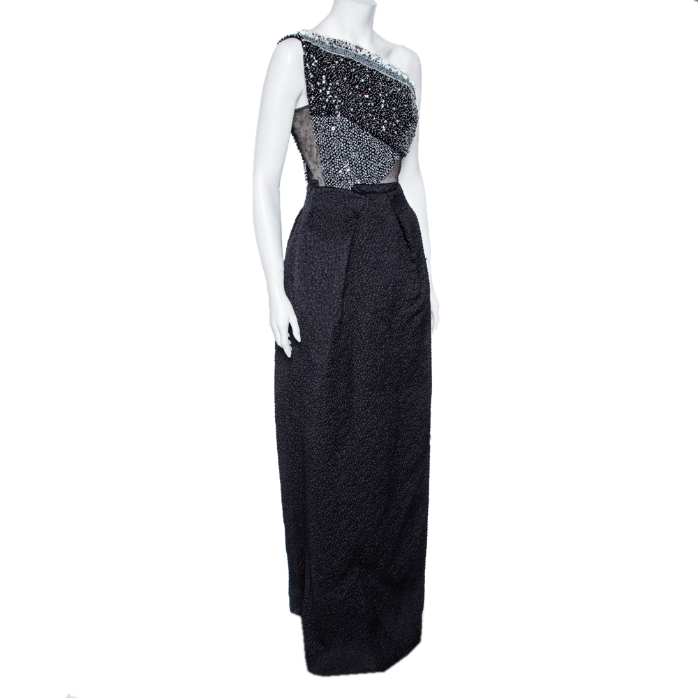 

Roland Mouret Black Embellished Silk One-Shoulder Cocktail Gown