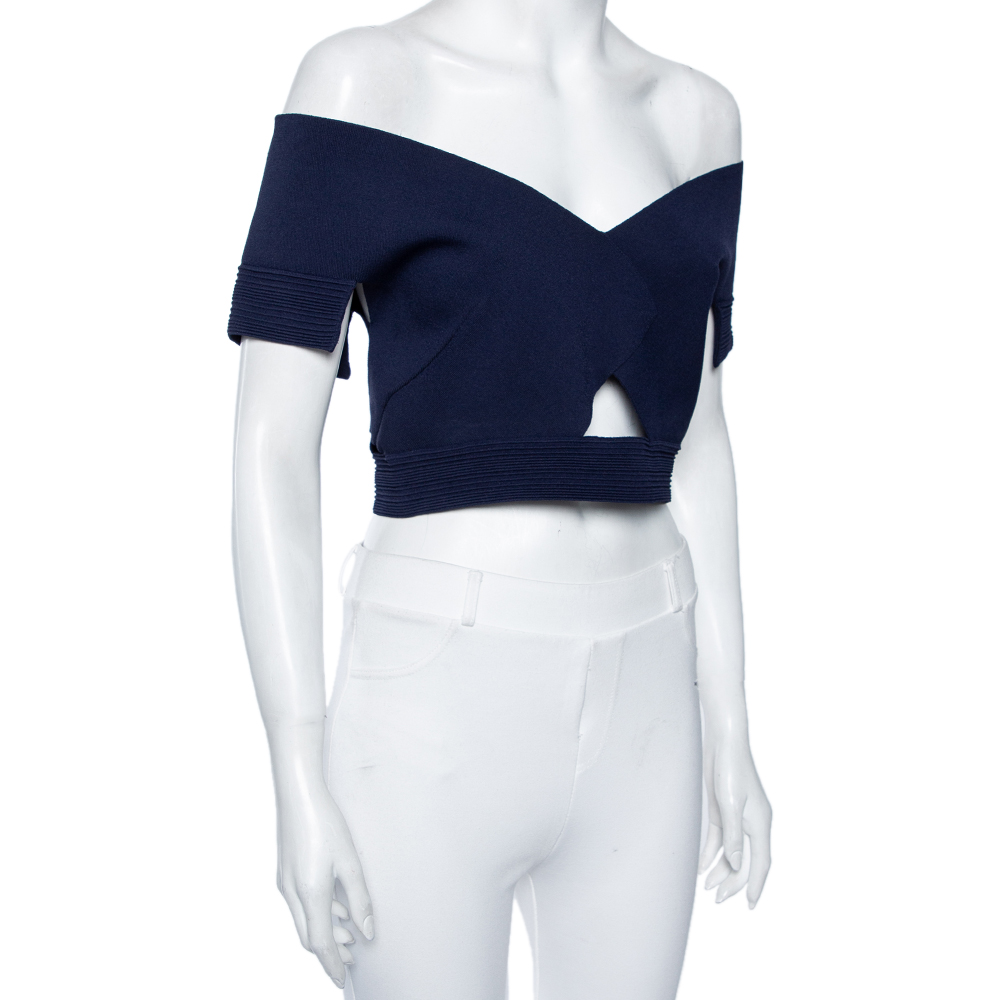 

Roland Mouret Navy Blue Knit Tyres Cropped Top