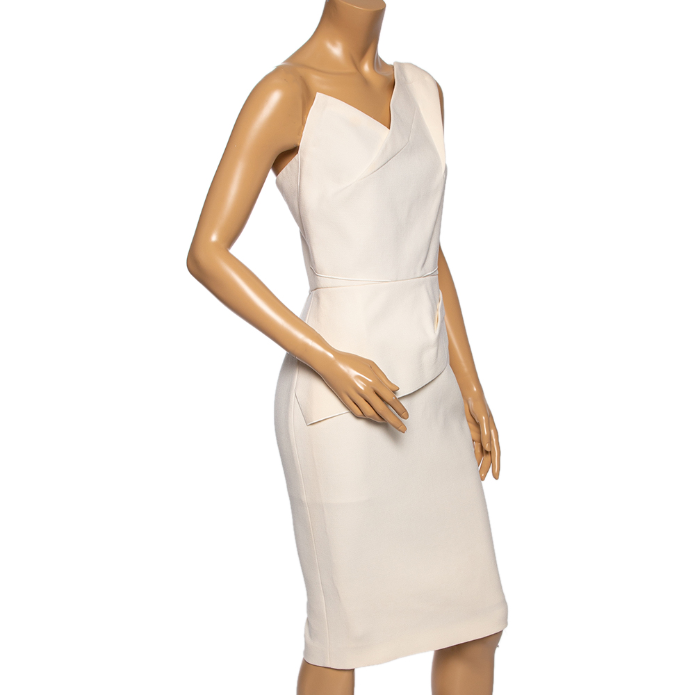 

Roland Mouret Cream Wool One-Shoulder Midi Dress