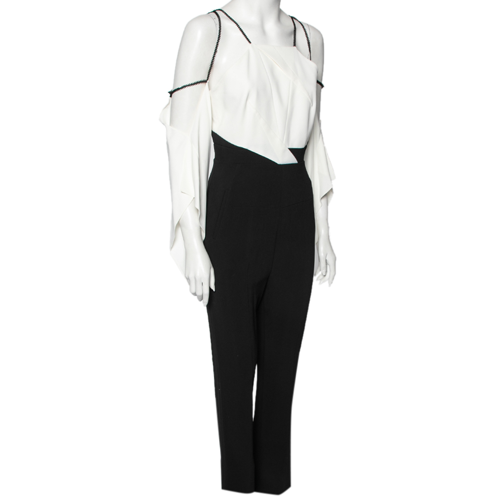 

Roland Mouret Monochrome Crepe Draped Cold Shoulder Jumpsuit, Black