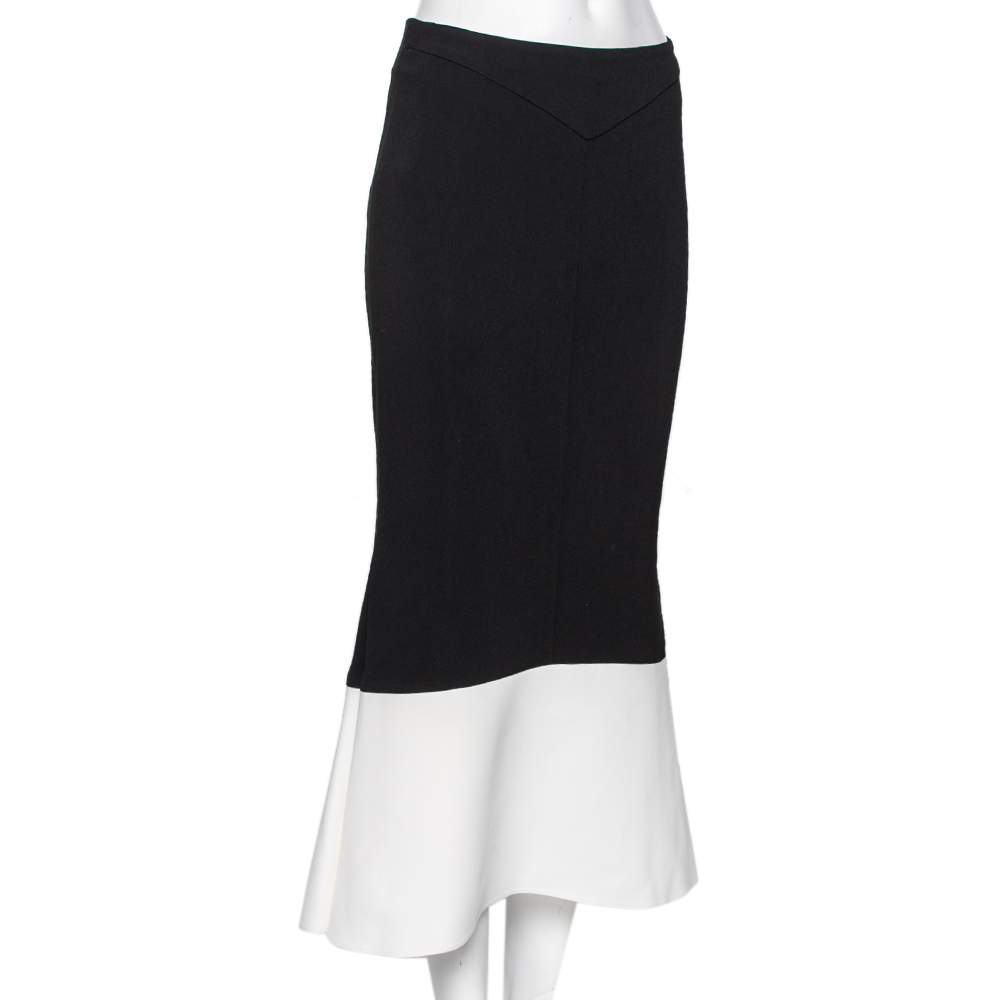 

Roland Mouret Black Crepe Contrast Paneled Midi Skirt