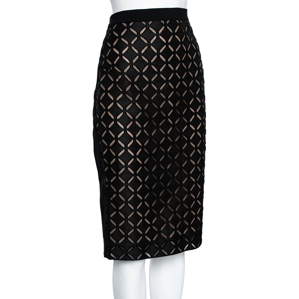 

Roland Mouret Black Laser Cut Sitona Pencil Skirt