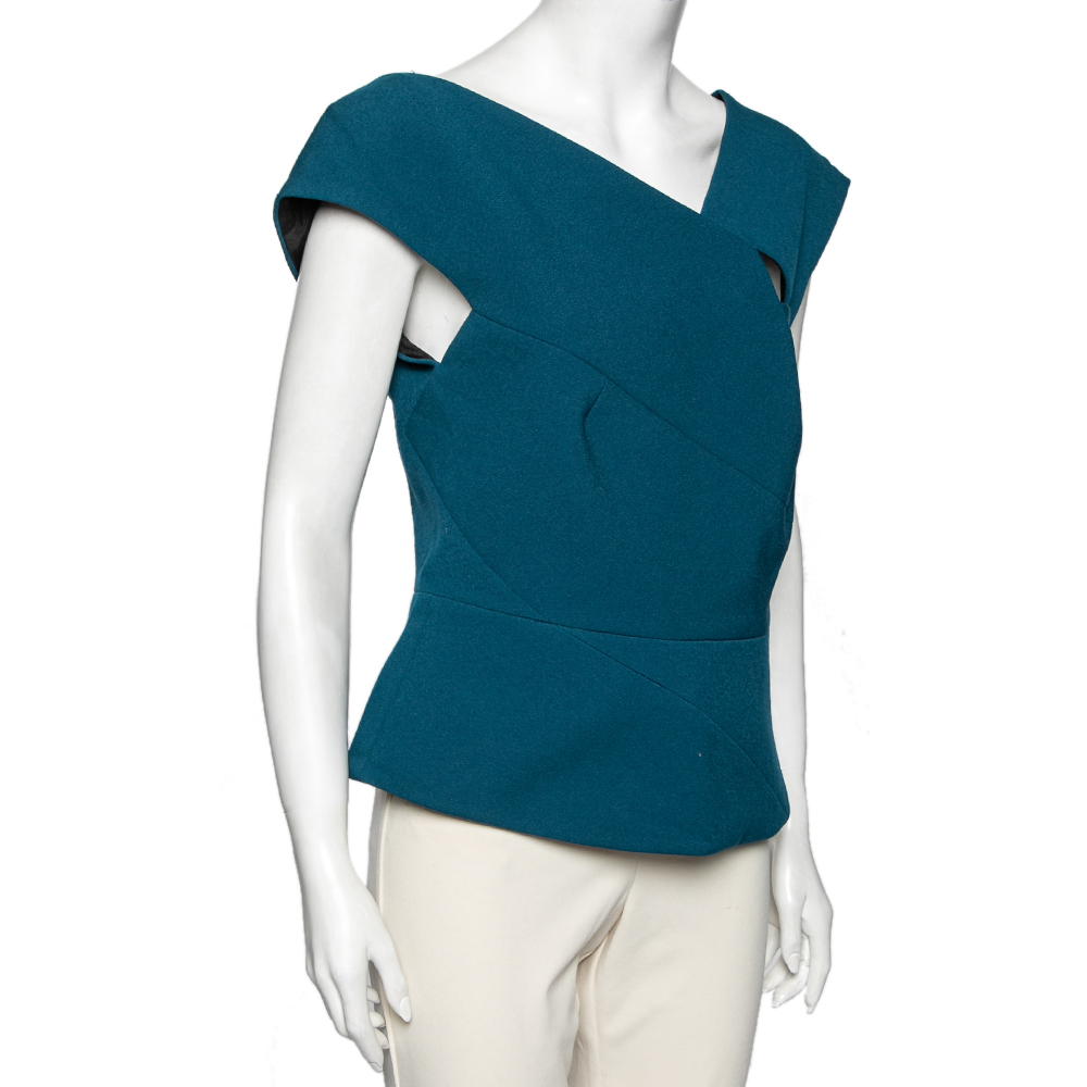 

Roland Mouret Teal Blue Crepe Florence Top