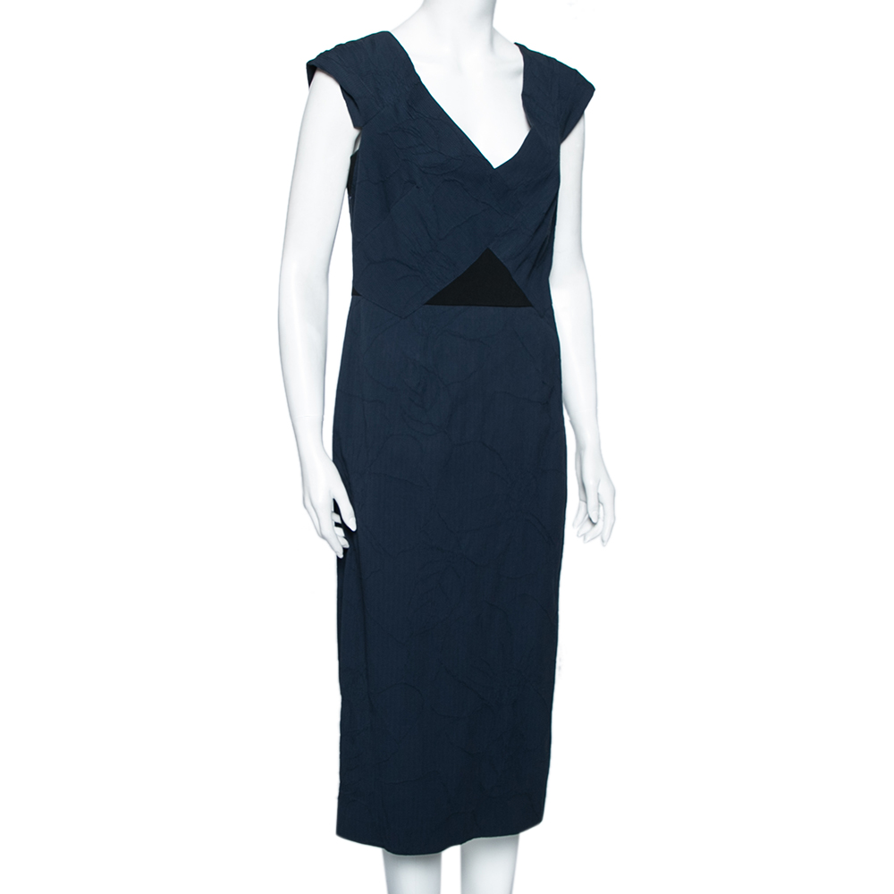 

Roland Mouret Navy Blue and Cotton Textured Grendon Dress M