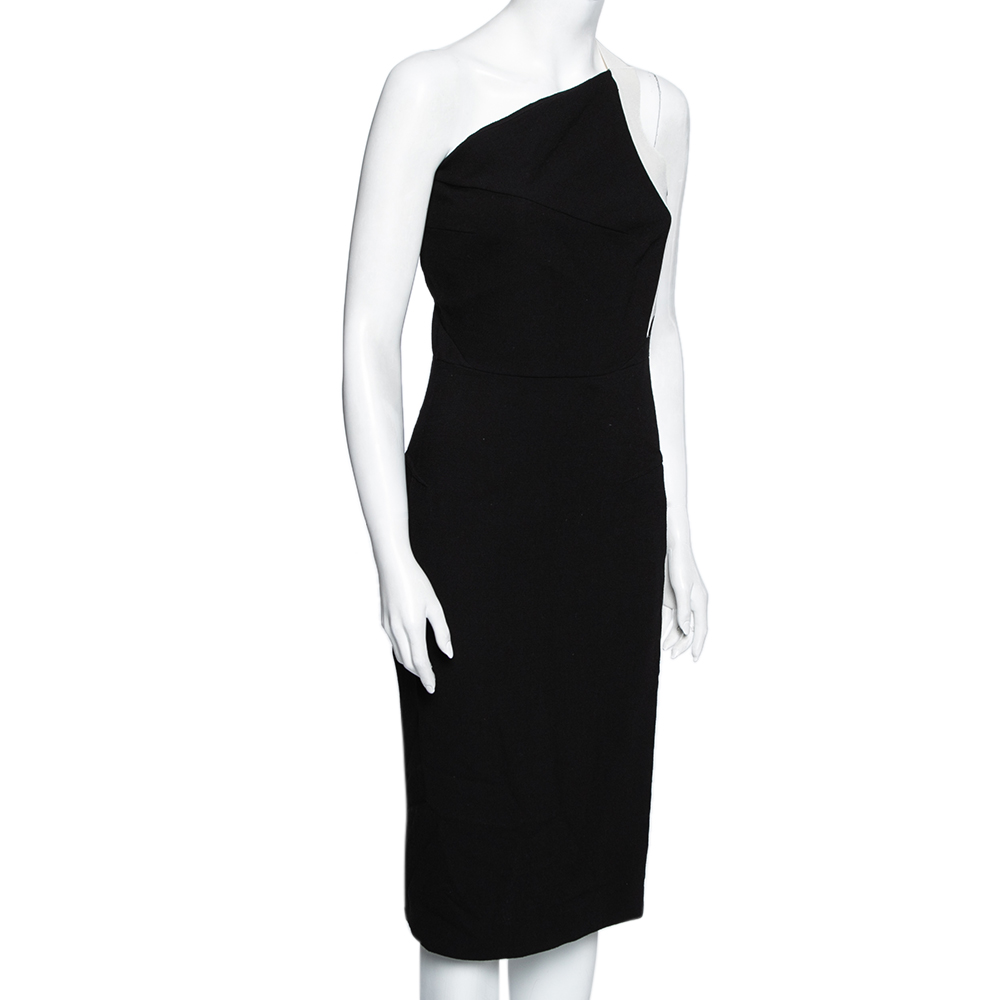 

Roland Mouret Black Textured Wool Asymmetrical One Shoulder Dress