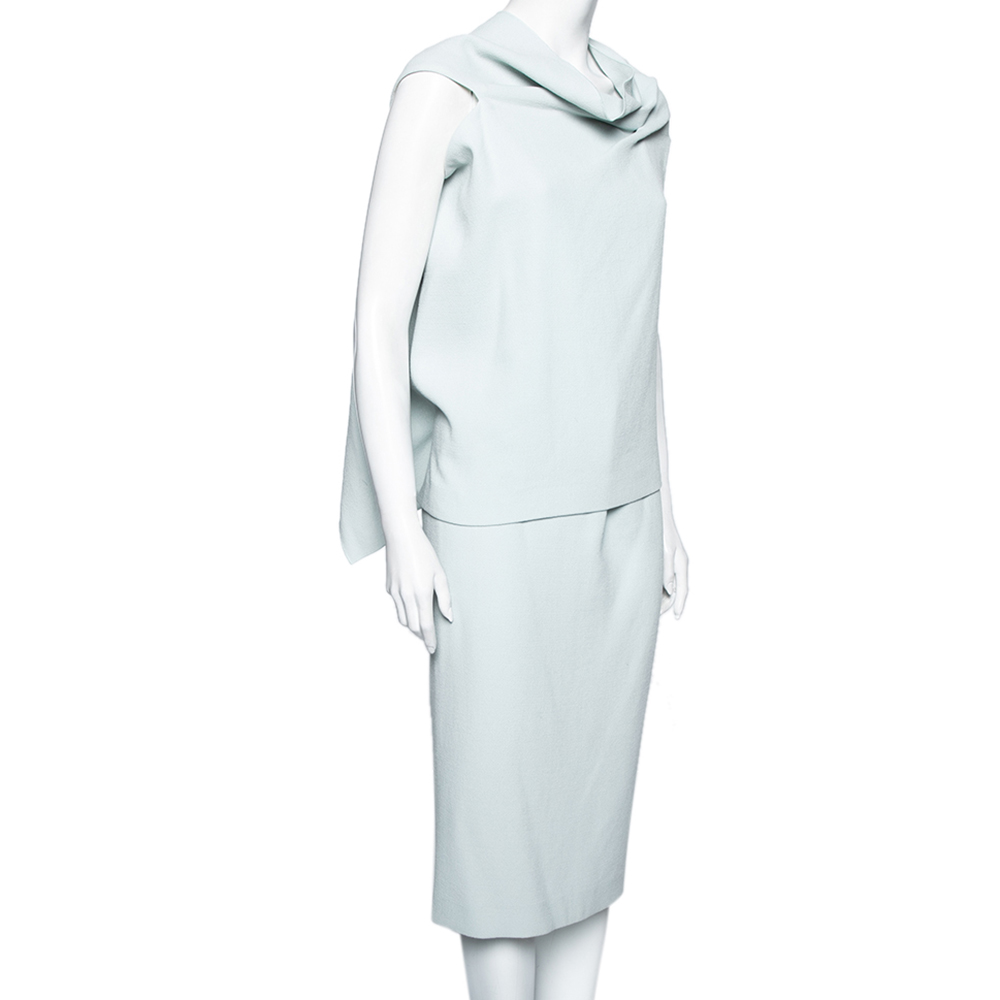 

Roland Mouret Mint Green Wool Back Ruffle Detailed Top Skirt Suits