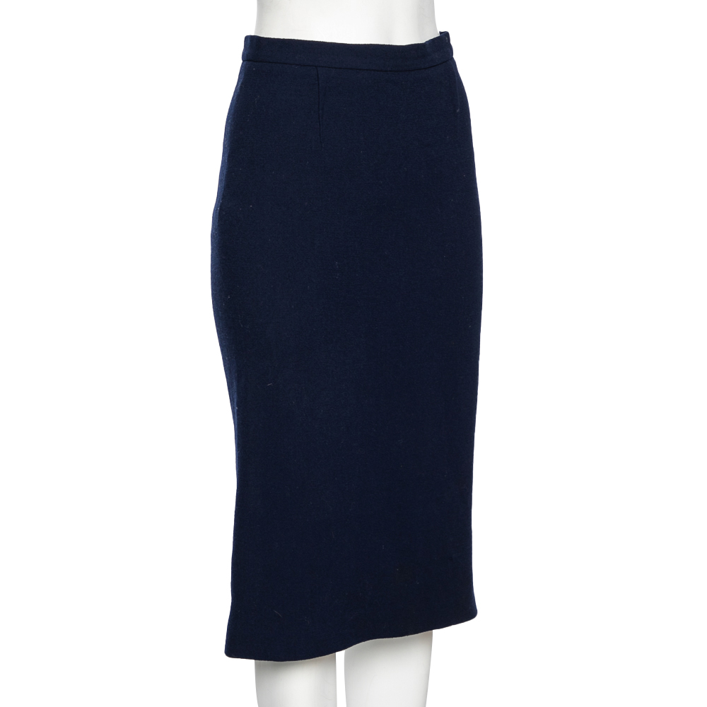 

Roland Mouret Navy Blue Wool Crepe Pencil Skirt