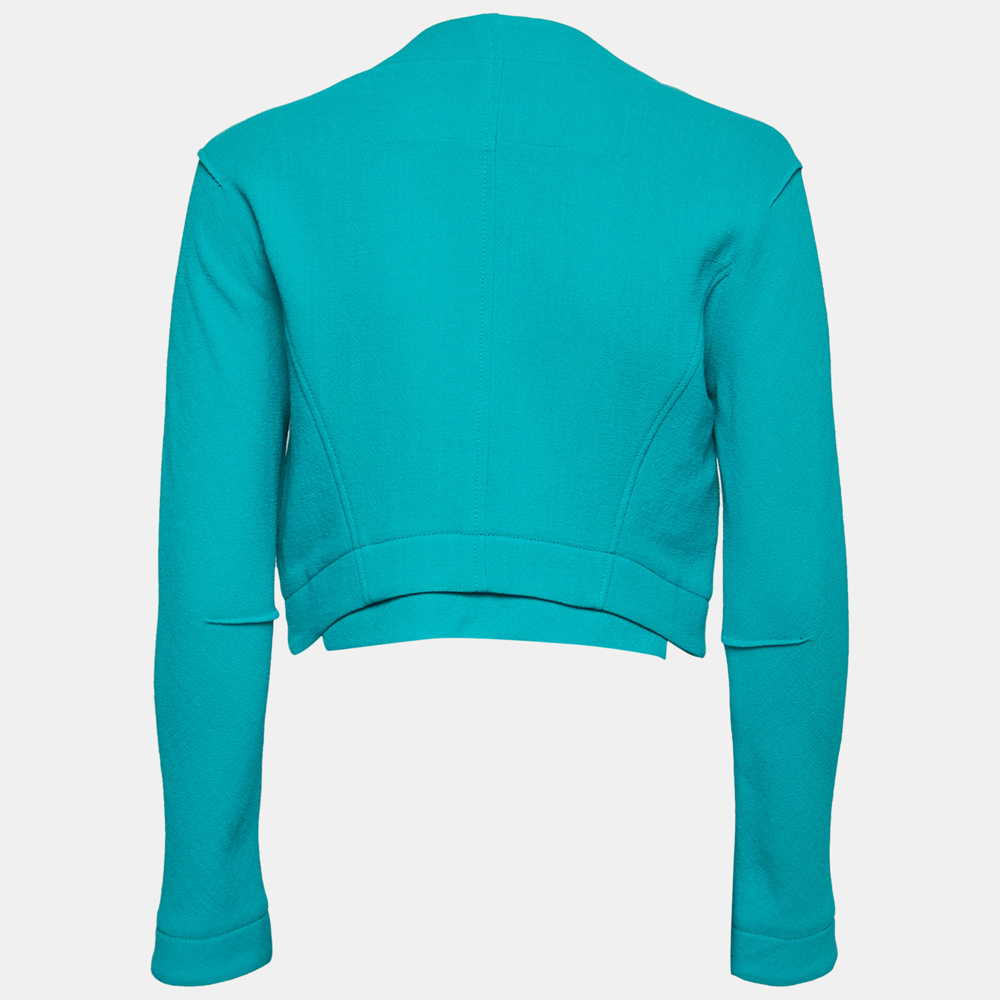 

Roland Mouret Turquoise Blue Wool Zip Front Cropped Jacket