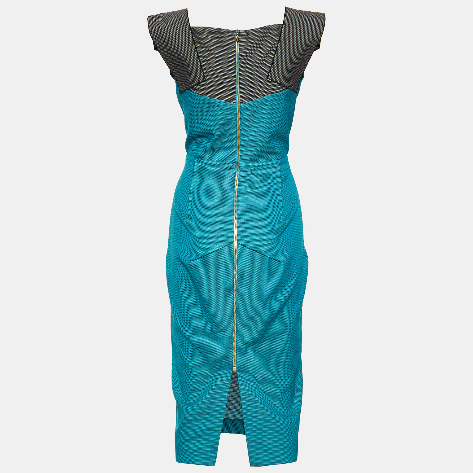 

Roland Mouret Turquoise Blue Cotton & Wool Paneled Sheath Dress