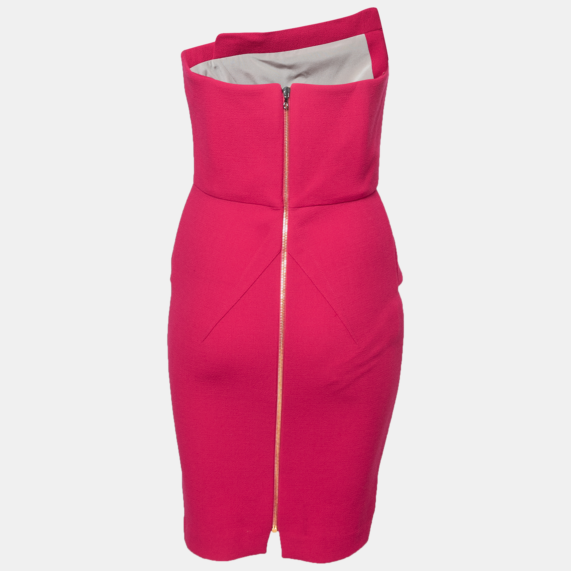 

Roland Mouret Cherry Pink Crepe Asymmetrical Strapless Dress