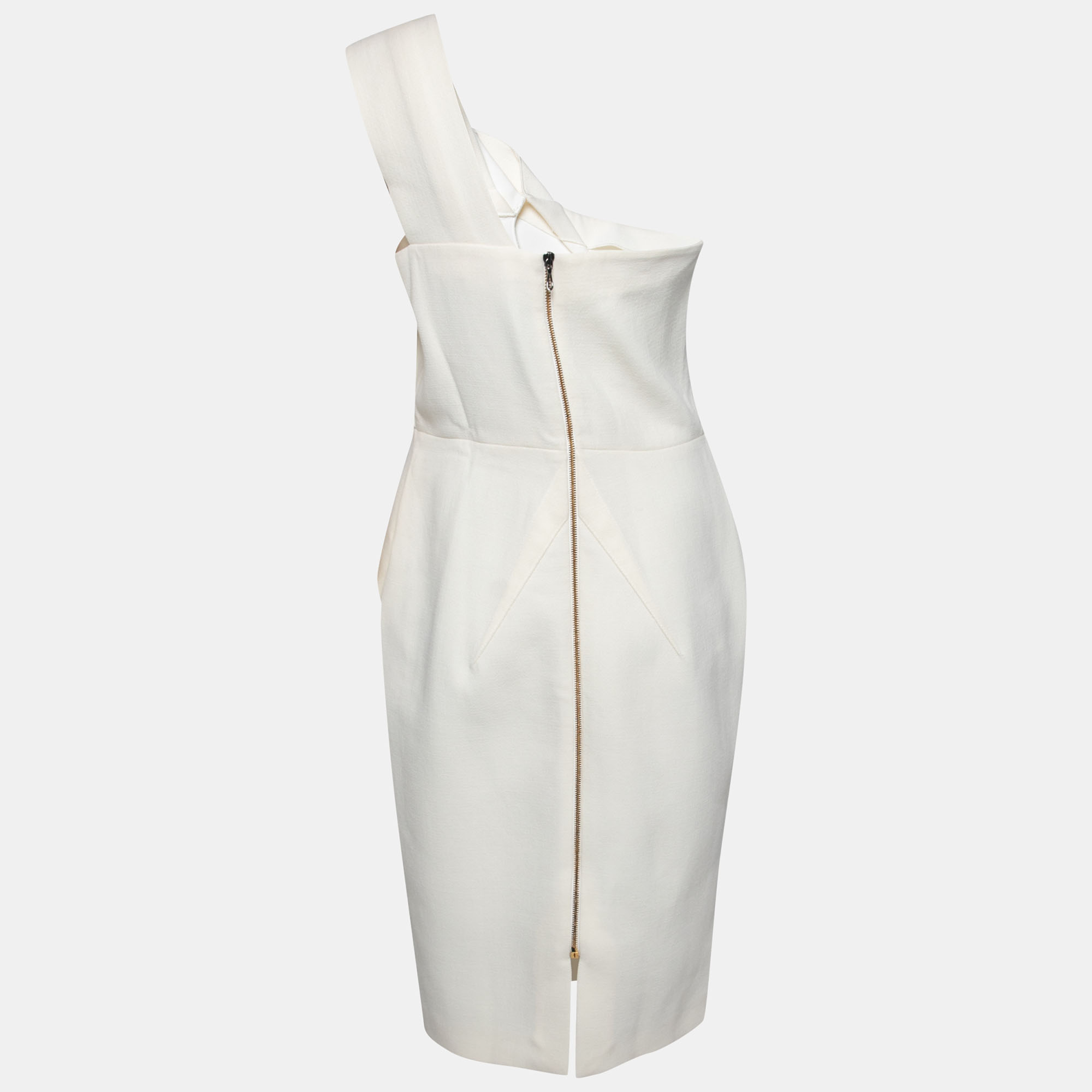 

Roland Mouret Off White Wool Lyford One-Shoulder Midi Dress