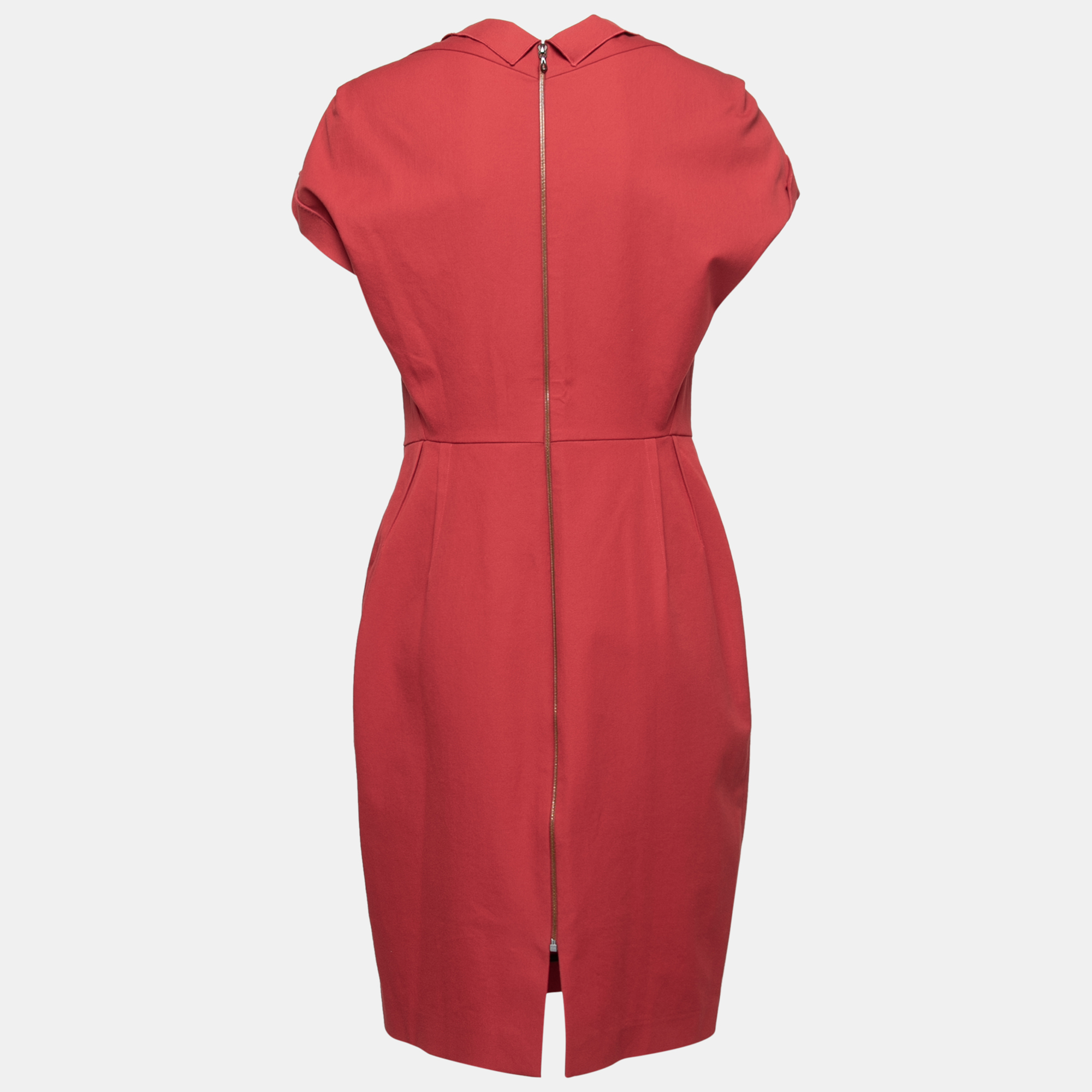 

Roland Mouret Red Cotton Folded Shoulder Myrtha Sheath Dress