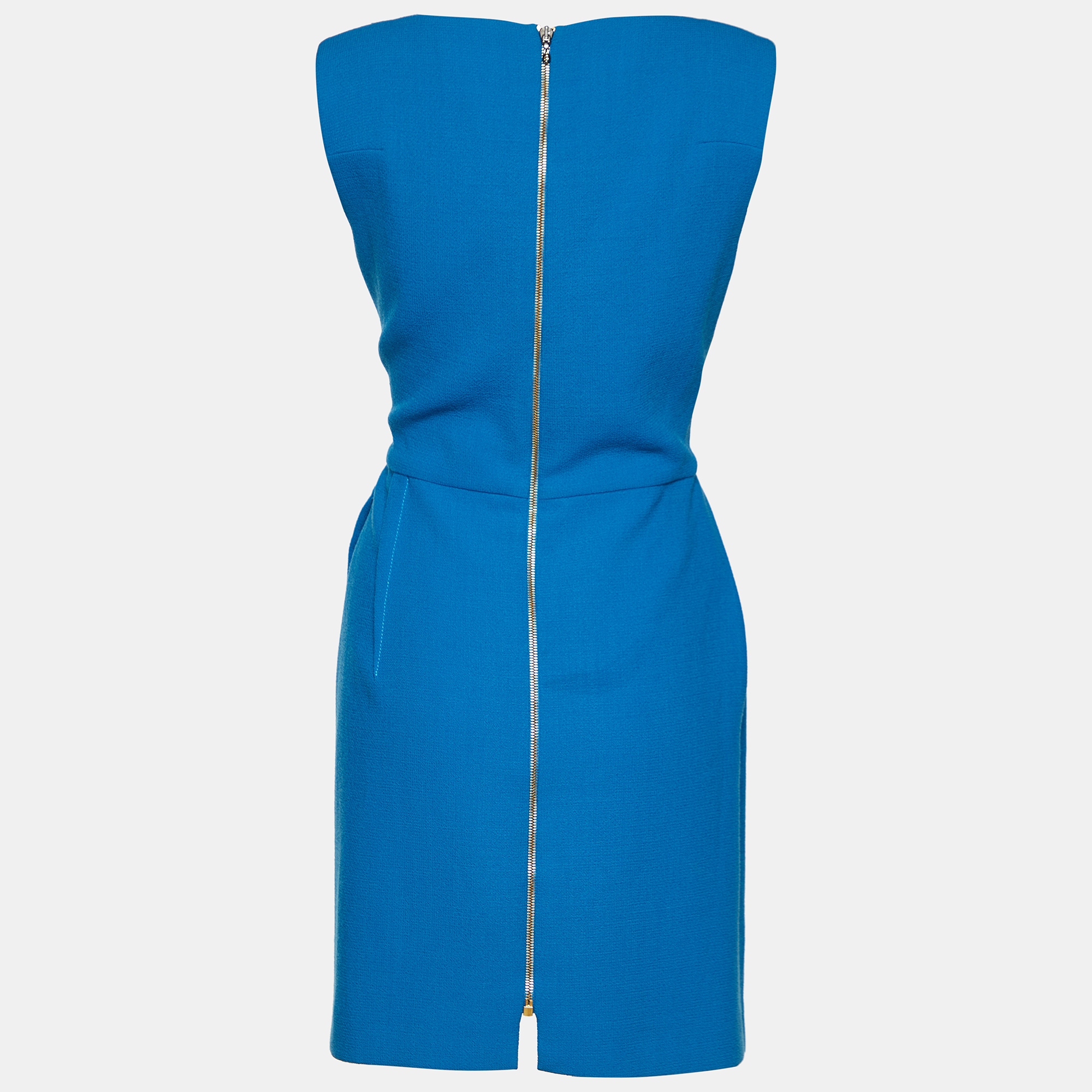 

Roland Mouret Blue Wool Crepe Pleat Detail Shift Dress