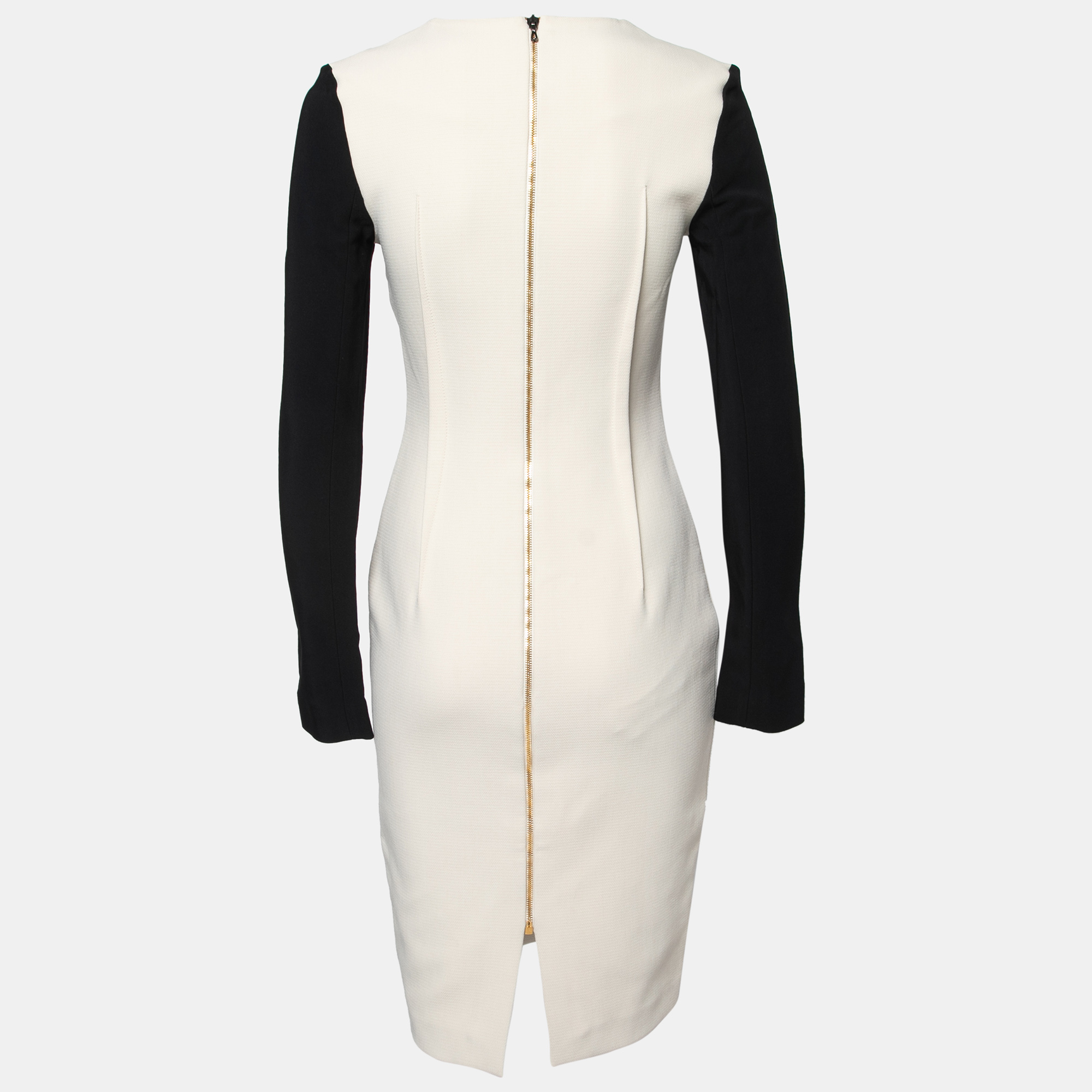 

Roland Mouret Cream & Black Stretch Knit Long-Sleeve Midi Dress