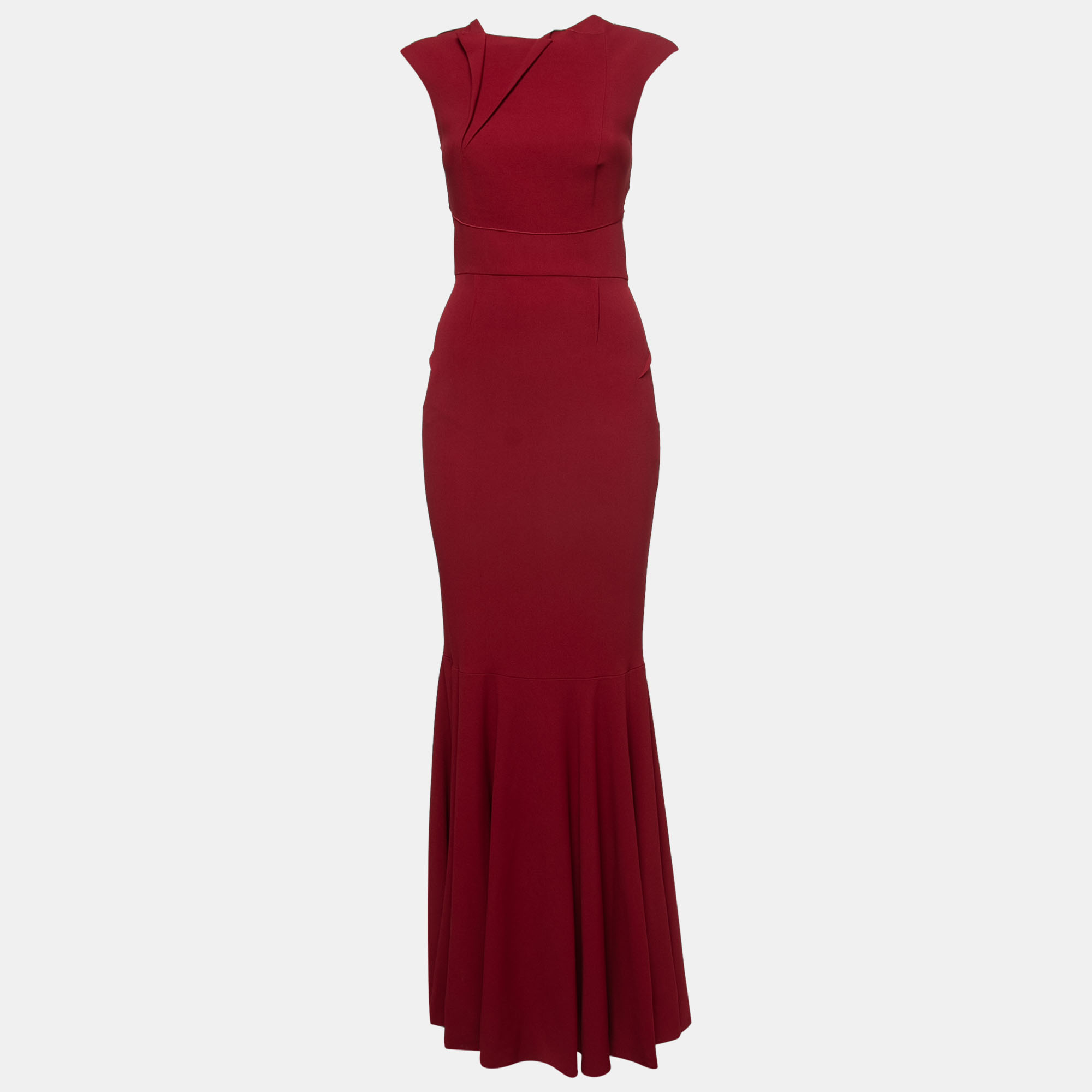 Pre Owned Roland Mouret Red Crepe Asymmetric Mermaid Gown M