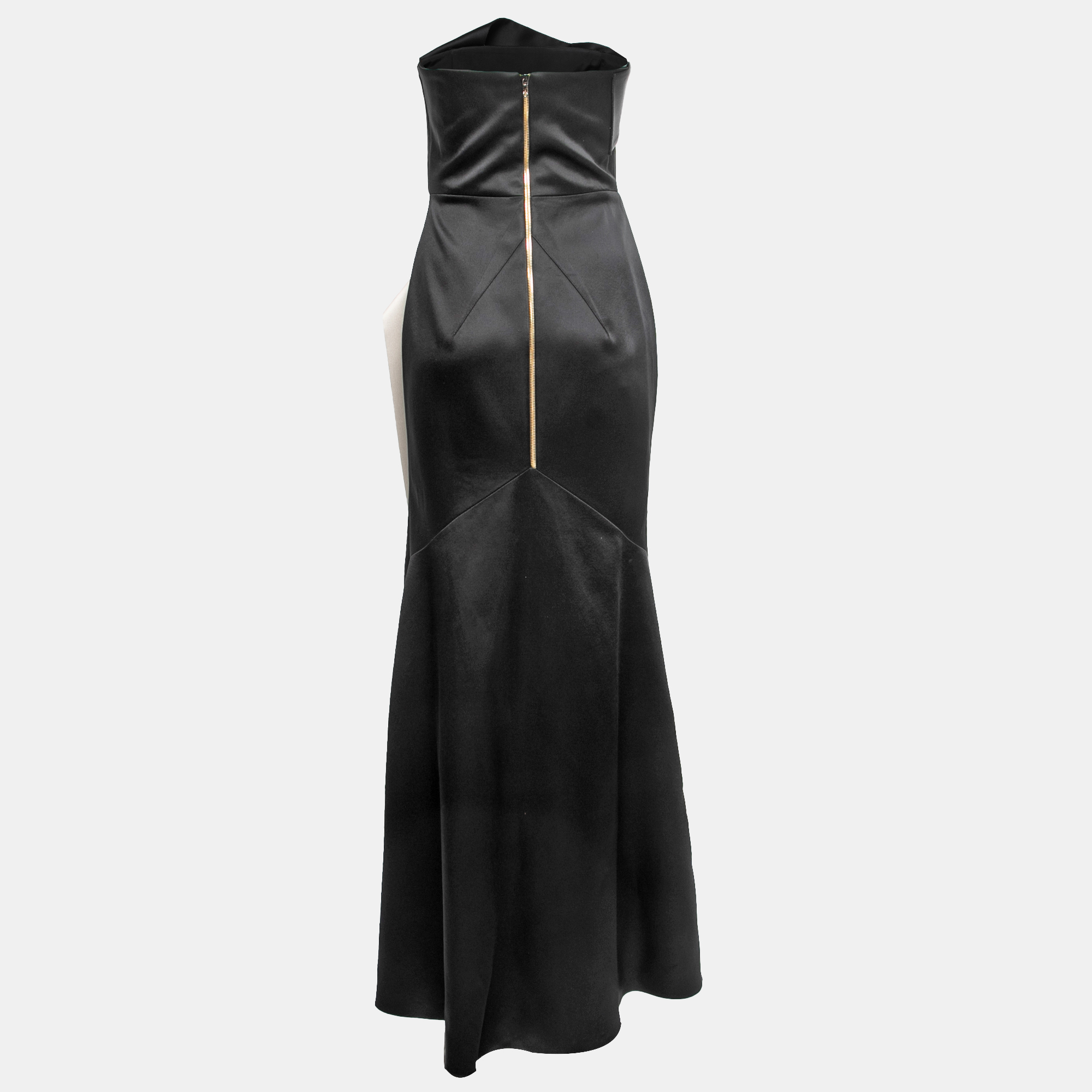 

Roland Mouret Black/Cream Duchess Satin Peplum Draped Ruffle Detail Strapless Gown