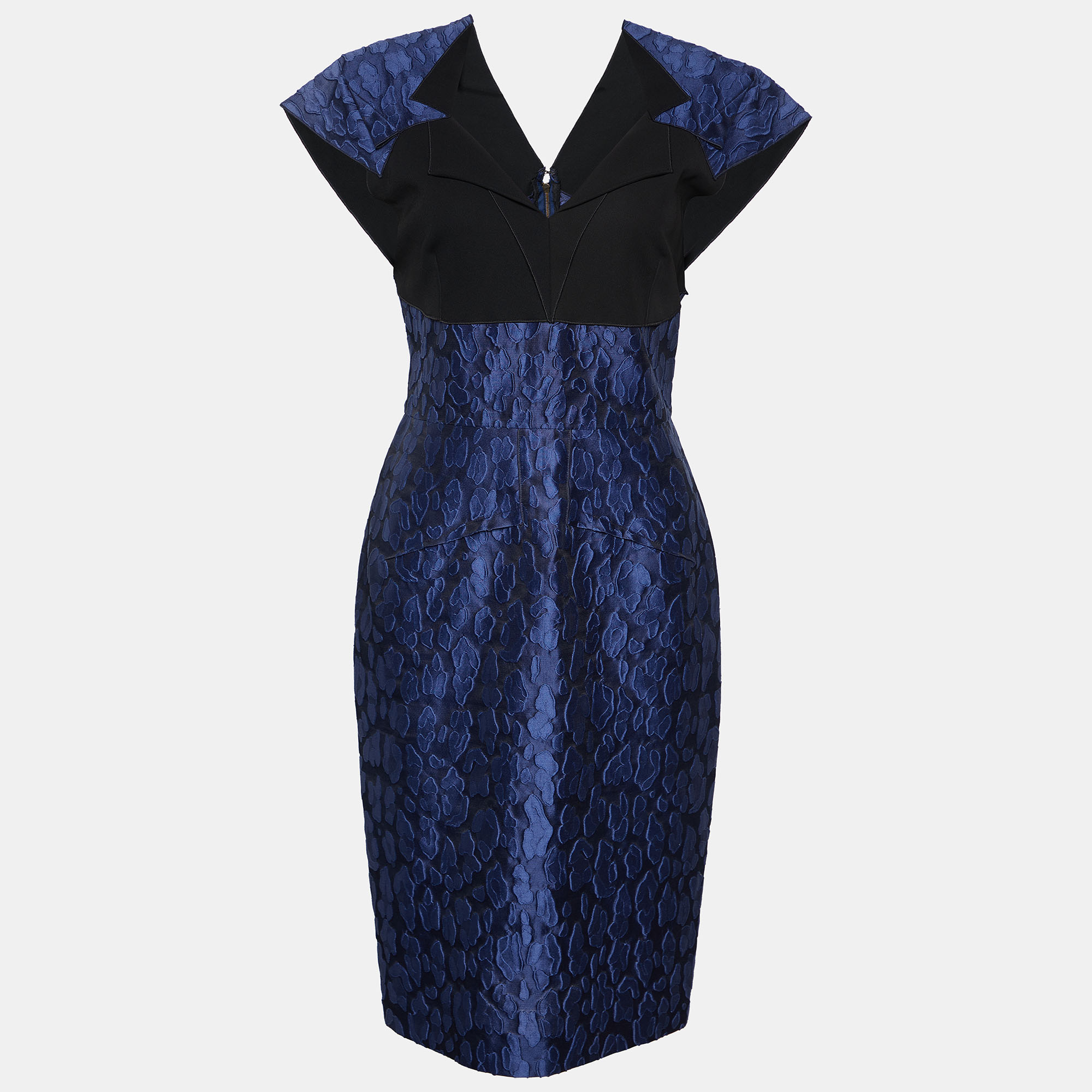 

Roland Mouret Navy Blue Mirah Jacquard Cotton Silk Midi Dress S