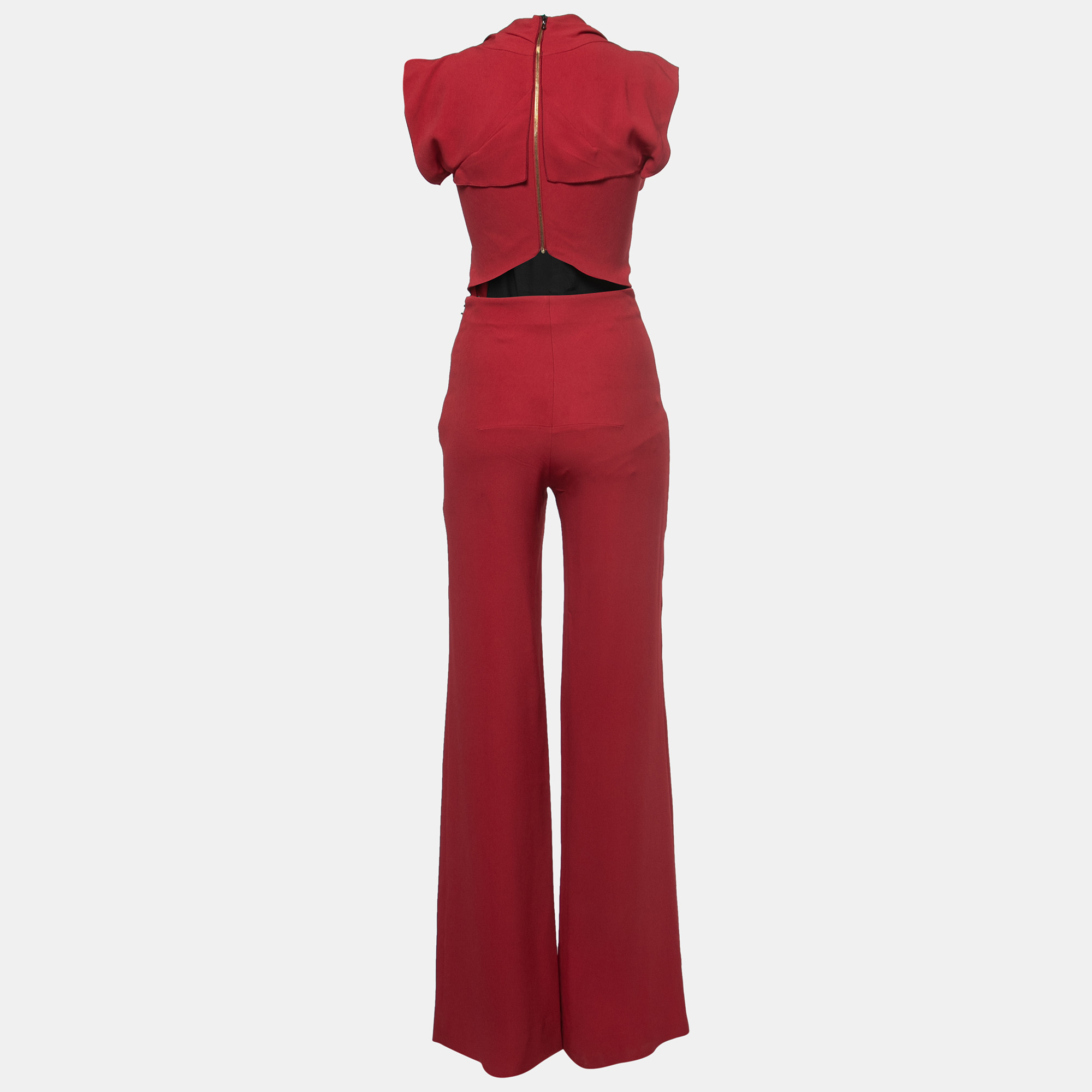 

Roland Mouret Burgundy Crepe Verona Jumpsuit XS