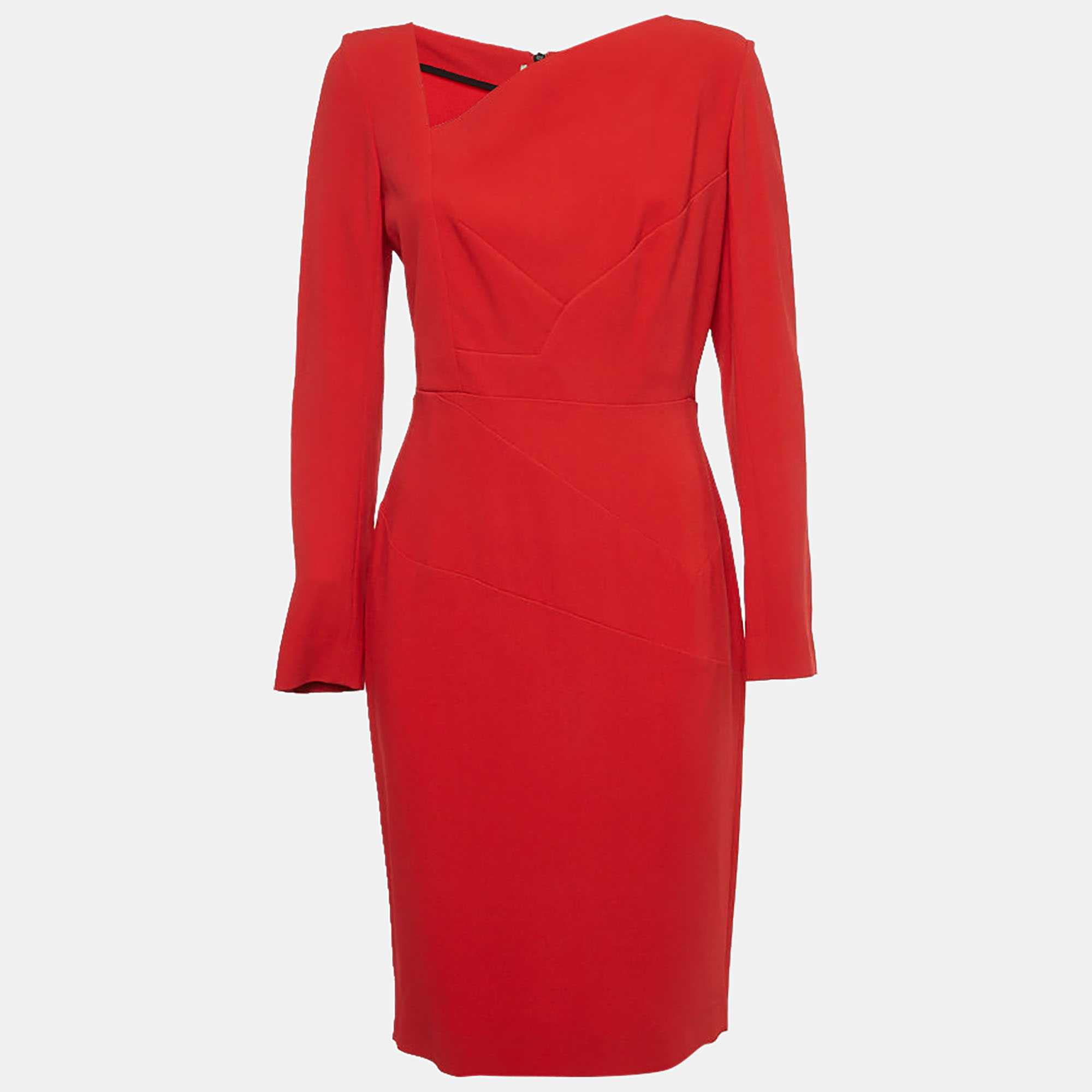 

Roland Mouret Red Stretch Crepe Long Sleeve Bitzer Dress