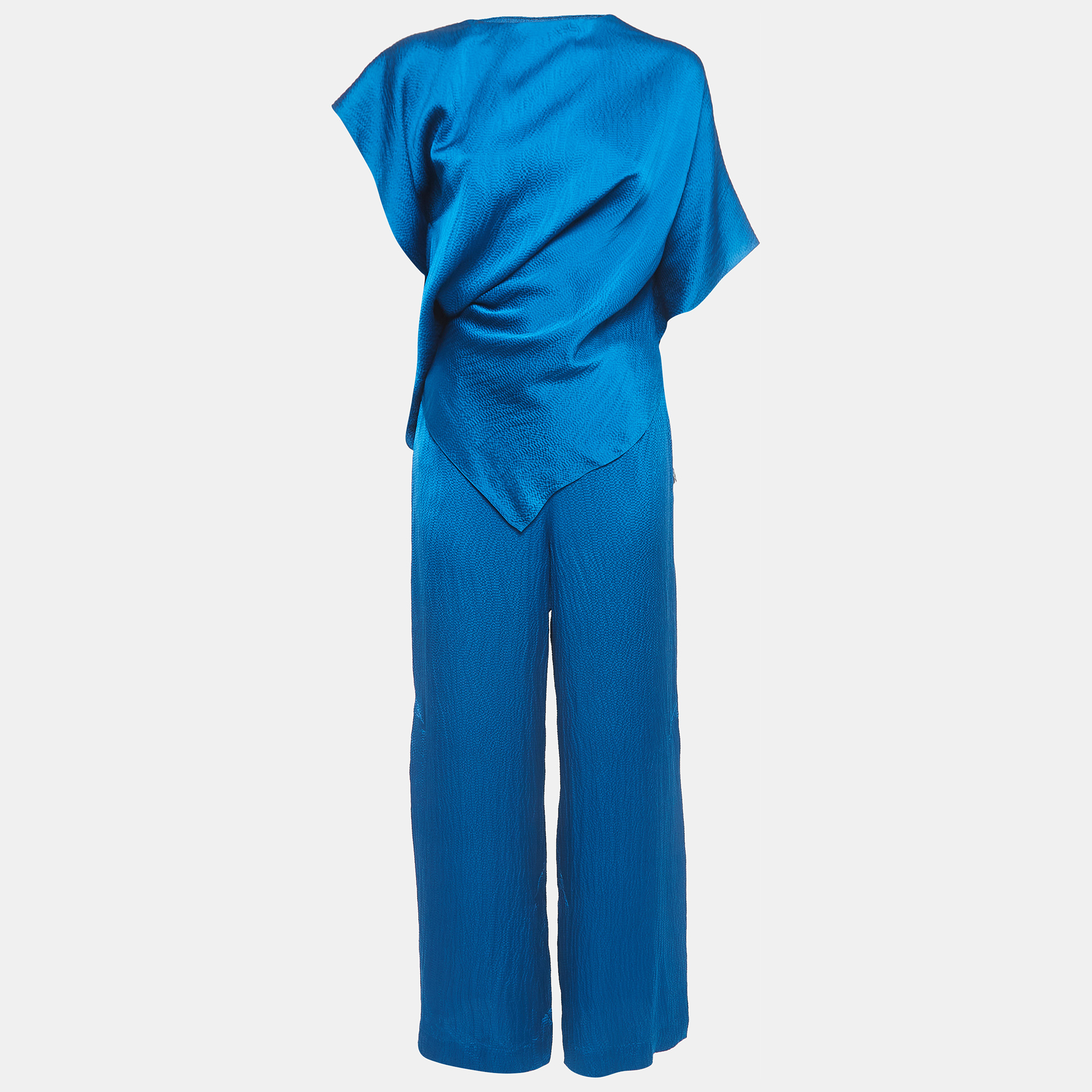 Pre Owned Roland Mouret Blue Textured Silk Top and Pants Set M