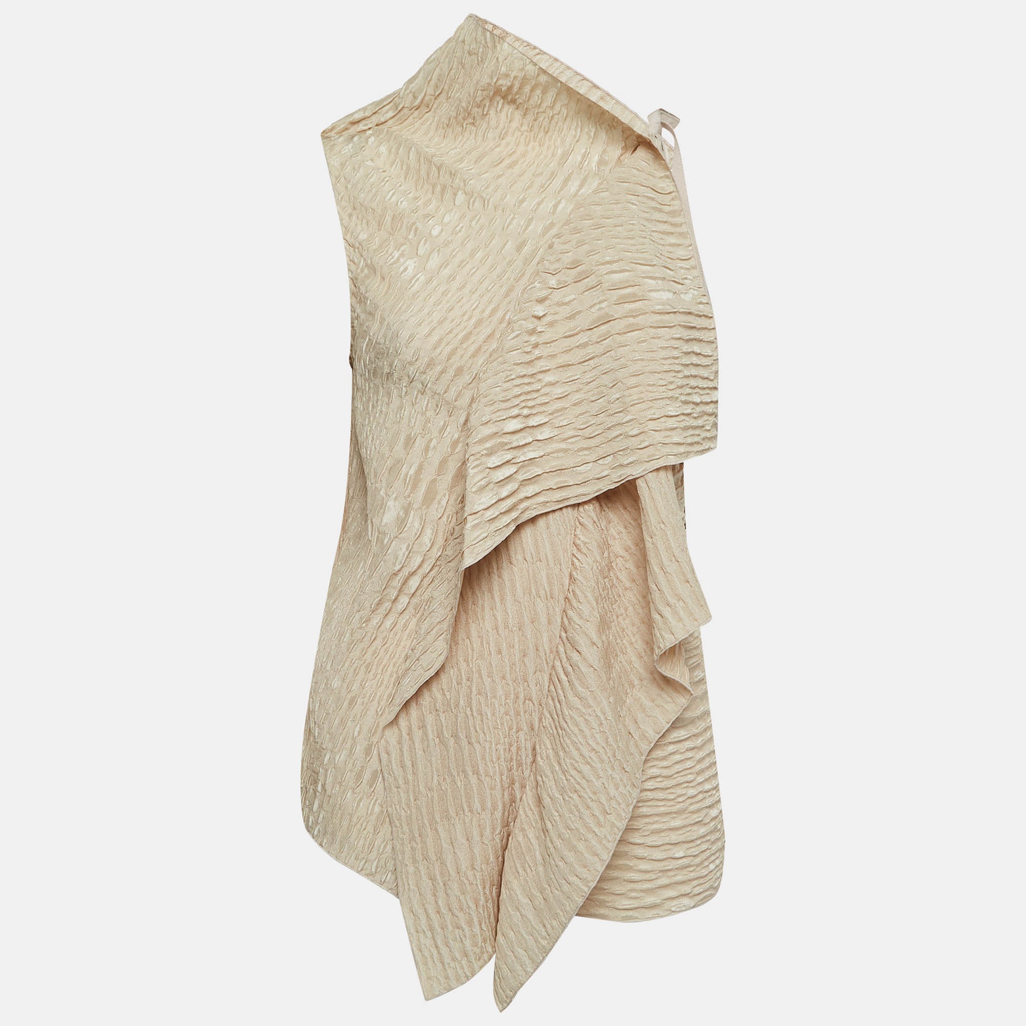 Pre Owned Roland Mouret Beige Crinkle Silk Asymmetric Draped Blouse M