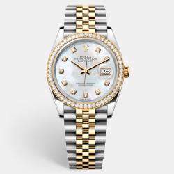 

Rolex Yellow Gold Oystersteel Diamond Bezel Datejust 126283RBR Wristwatch 36 mm, Silver