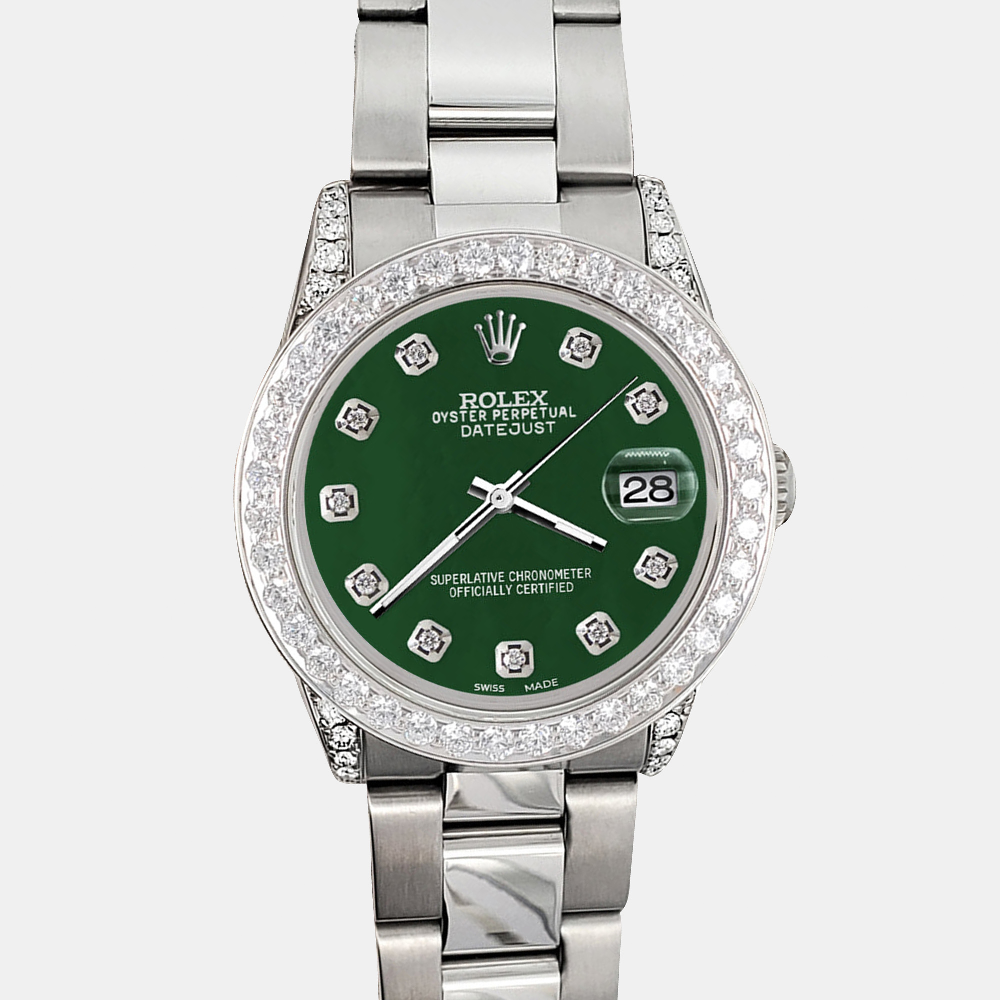 

Rolex 2.1ct diamond bezel lugs forest green dial steel oyster datejust midsize Wristwatch