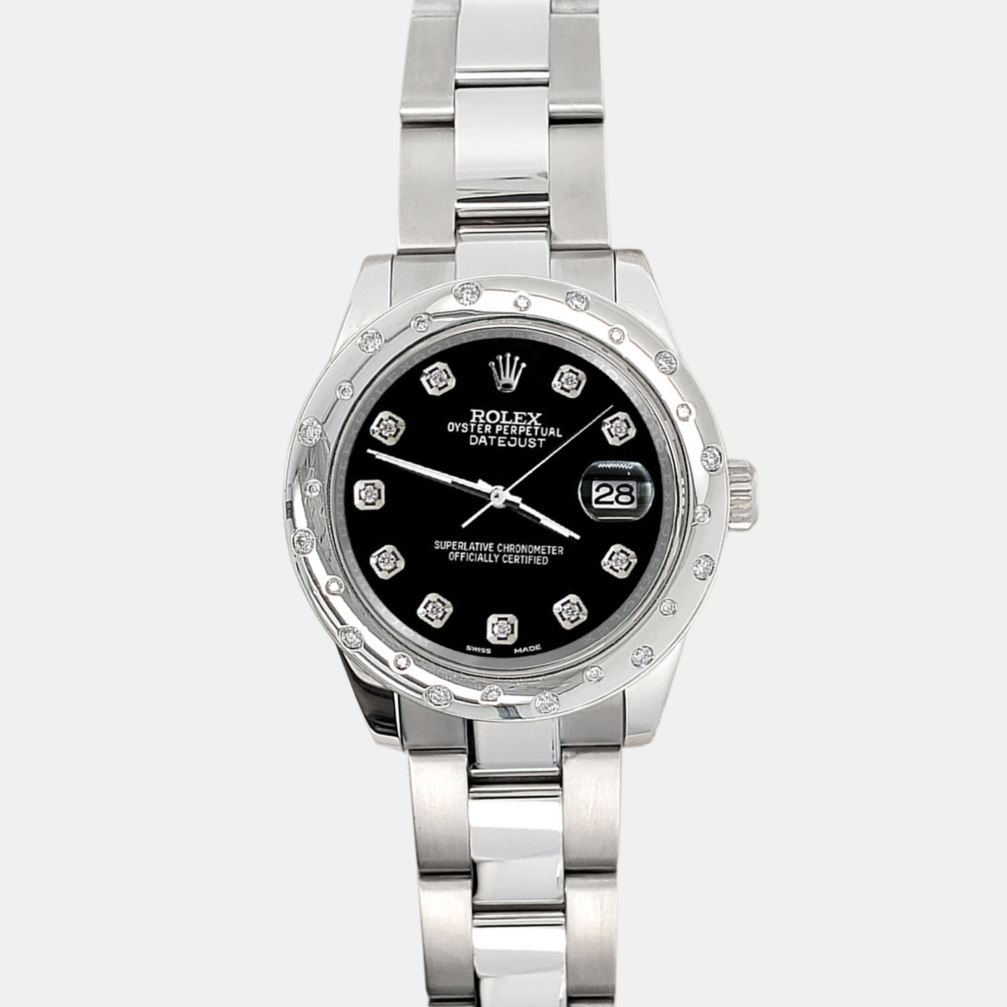 

Rolex Custom Black Diamonds Stainless Steel Datejust 178240 Automatic Women's Wristwatch