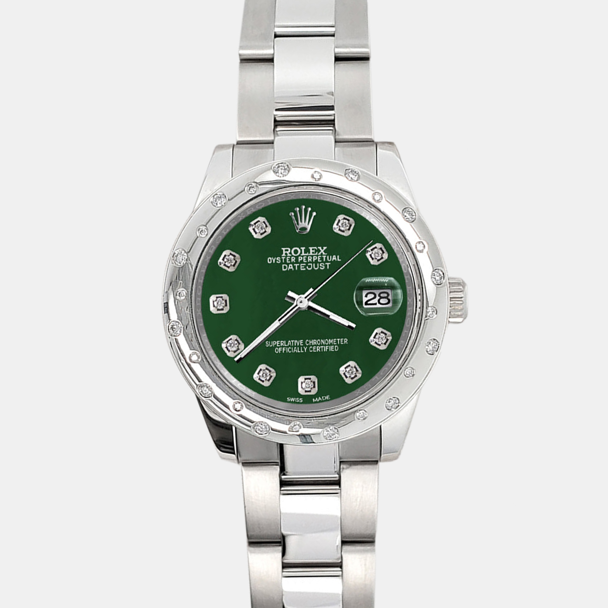 

Rolex forest green domed 24 diamonds bezel 178240 datejust midsize Wristwatch