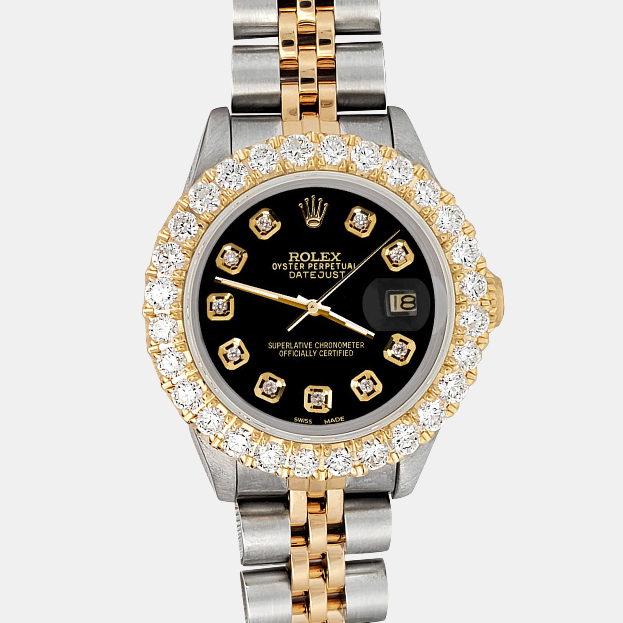 

Rolex black dial 1.96ct diamond bezel jubilee datejust Wristwatch