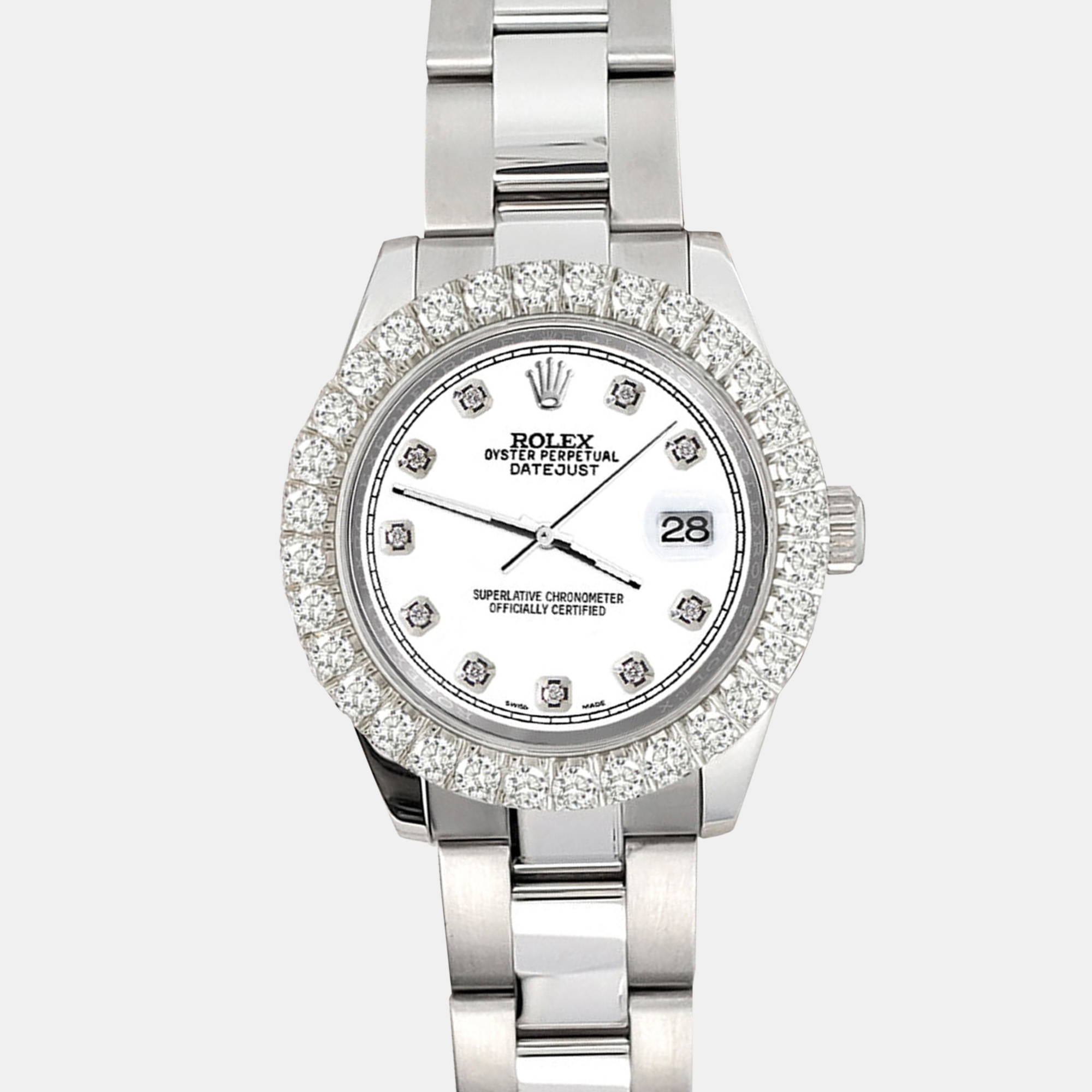 

Rolex Custom White 2.25ct Diamonds Stainless Steel Datejust 178240 Automatic Women's Wristwatch