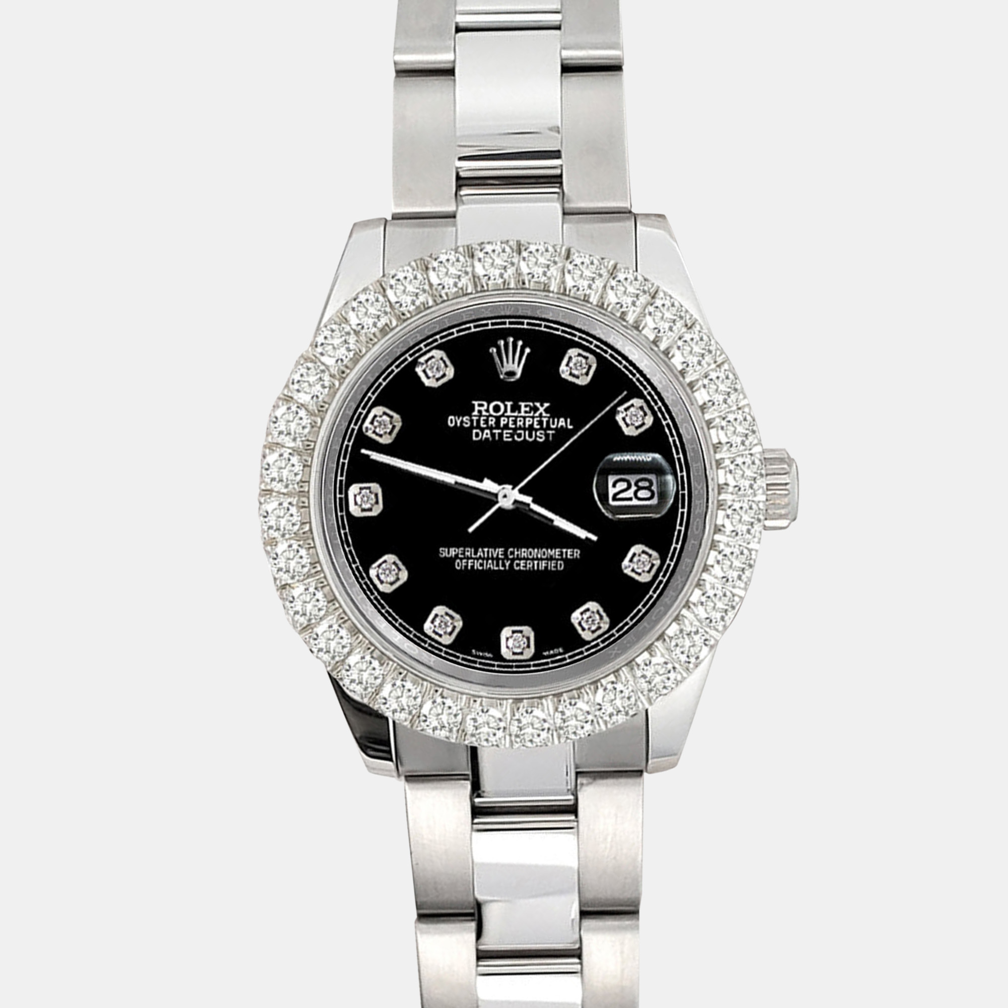 

Rolex 2.25ct diamond bezel black dial stainless steel datejust 178240 Wristwatch