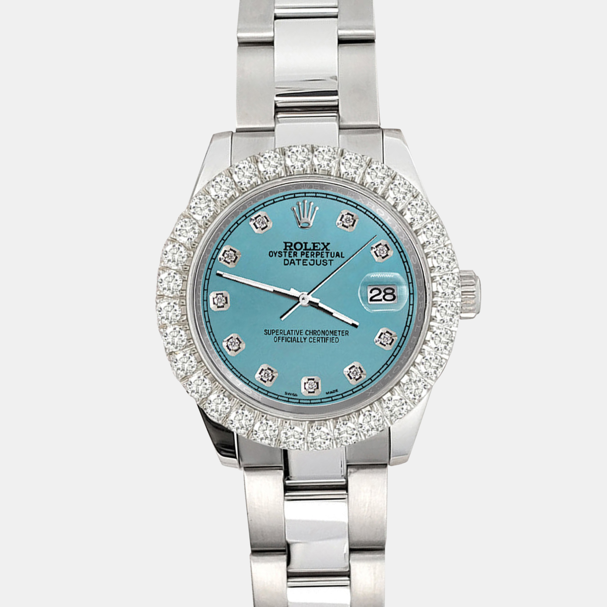 

Rolex 2.25ct diamond bezel turquoise track dial stainless steel datejust 178240 Wristwatch, Blue