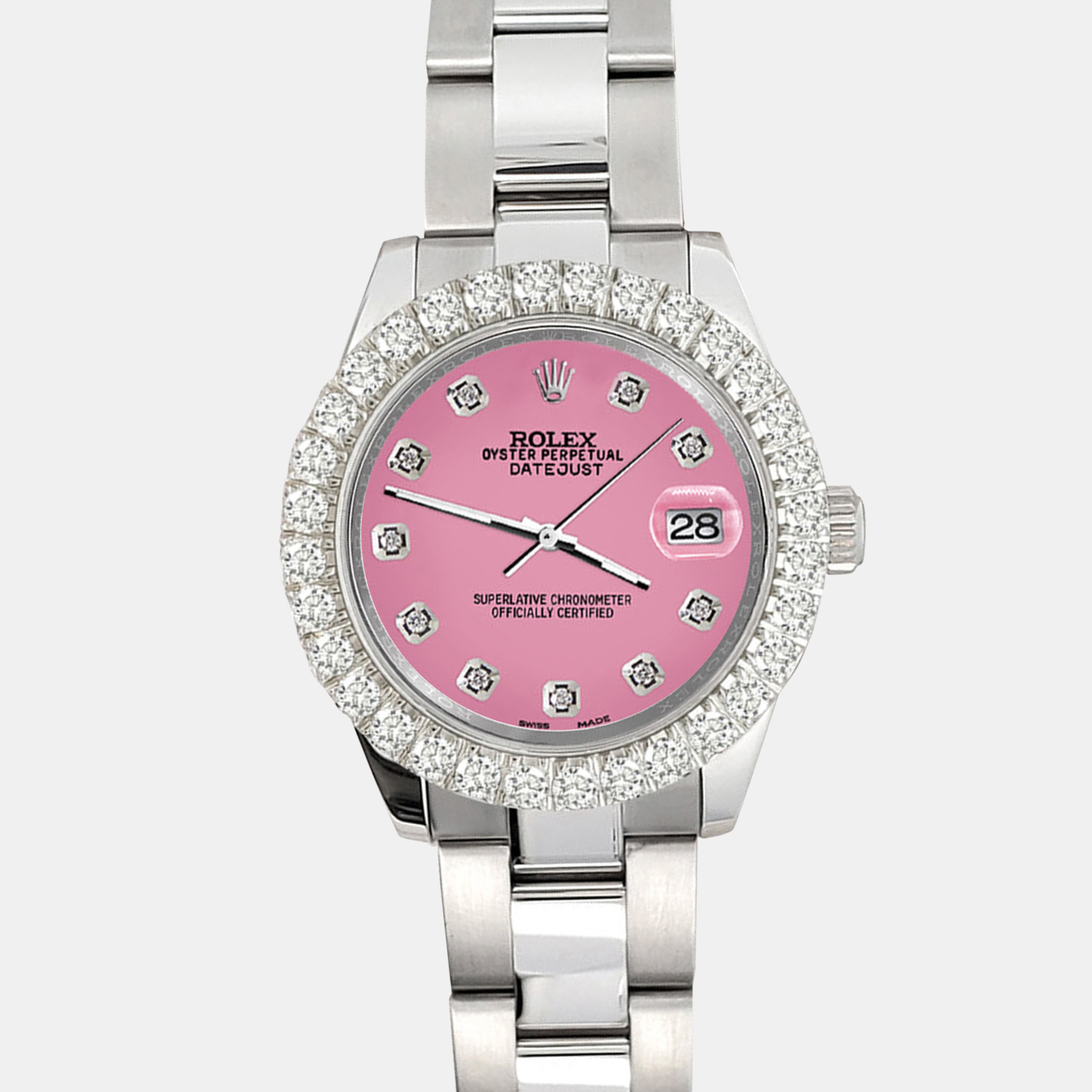 

Rolex 2.25ct diamond bezel hot pink track dial stainless steel datejust 178240 Wristwatch