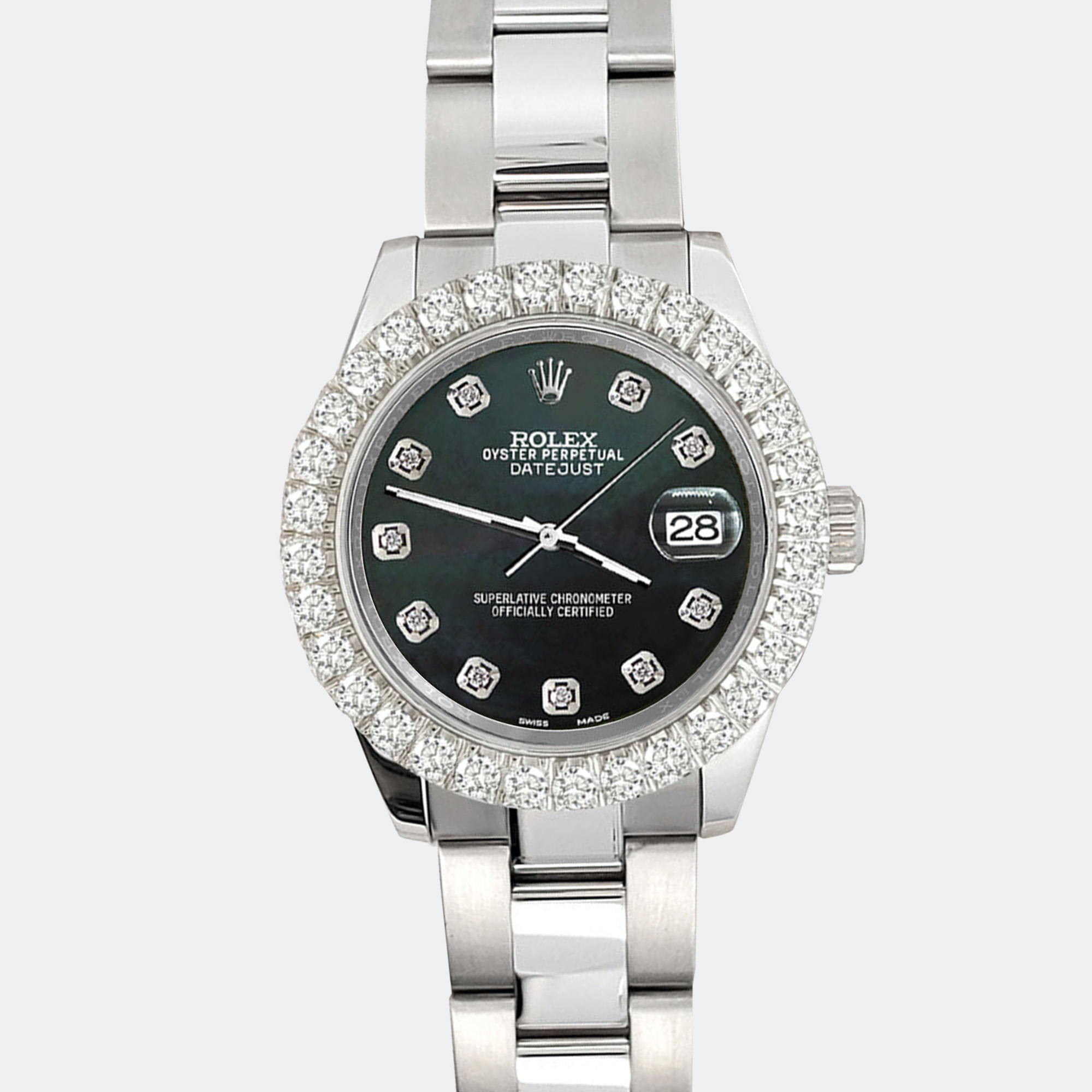 

Rolex 2.25ct diamond bezel black mop dial stainless steel datejust 178240 Wristwatch