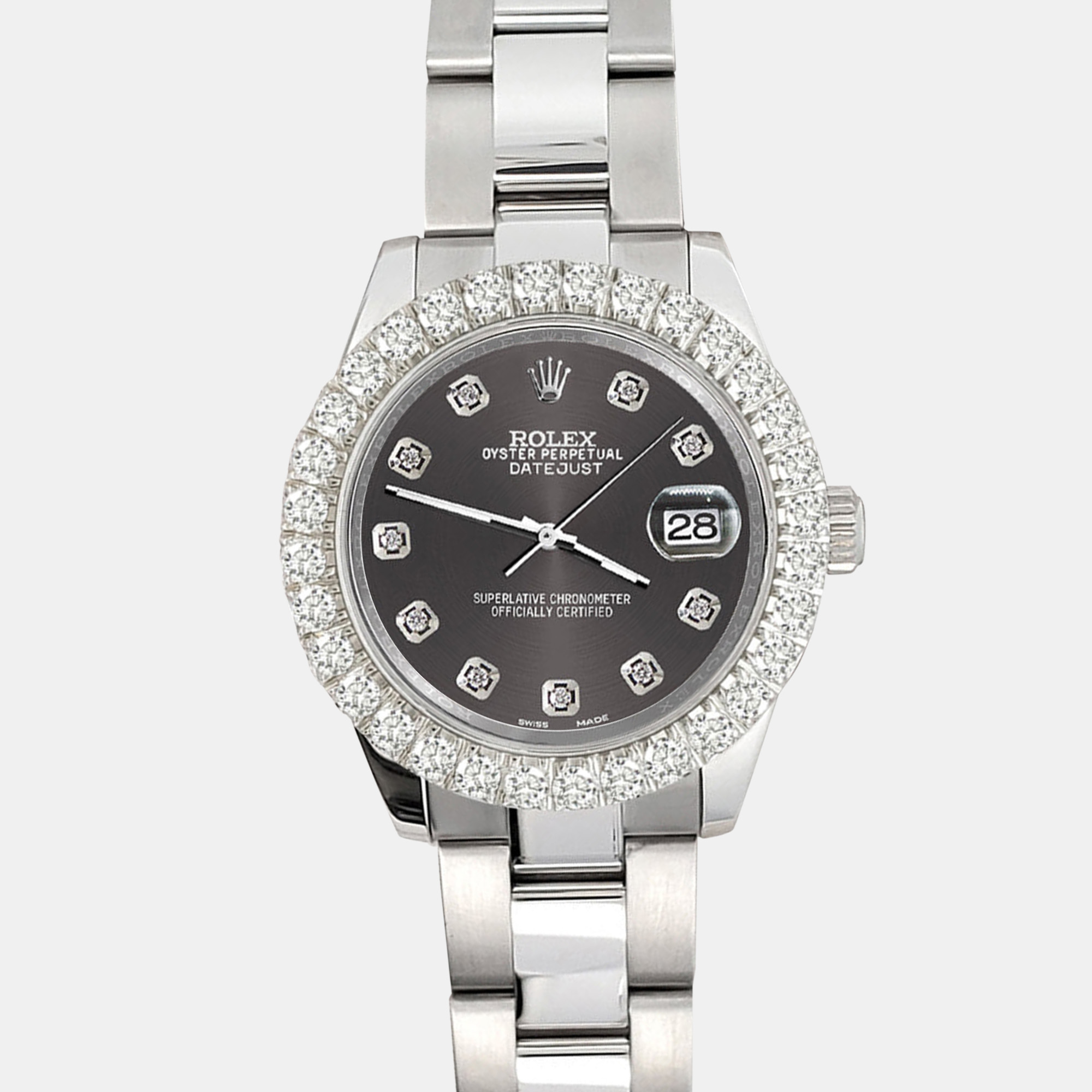 

Rolex 2.25ct diamond bezel rhodium gray dial stainless steel datejust 178240 Wristwatch, Grey