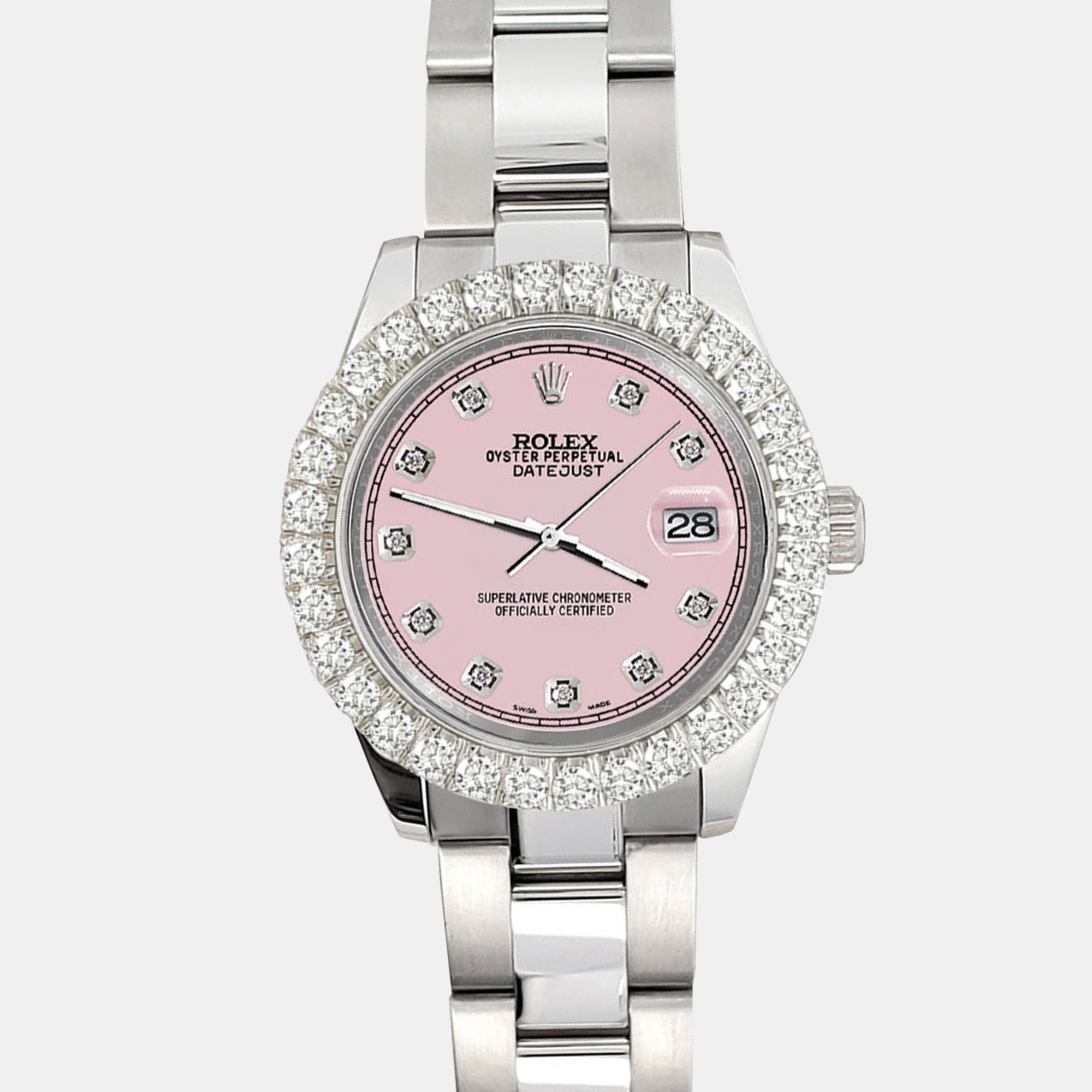 

Rolex 2.25ct diamond bezel ice pink track dial stainless steel datejust 178240 Wristwatch