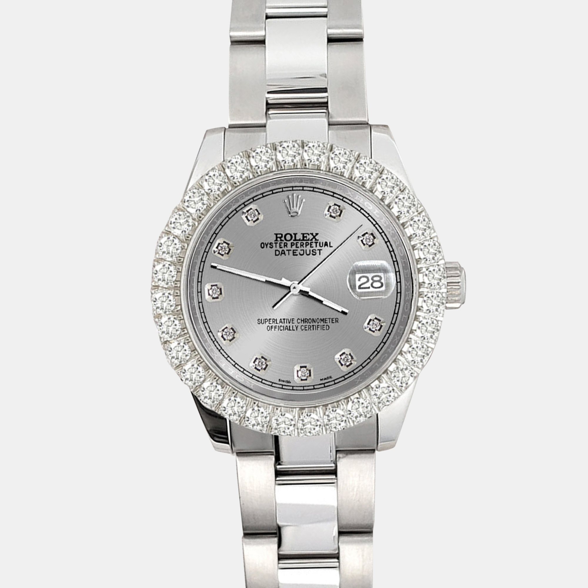 

Rolex 2.25ct diamond bezel silver track diamond dial stainless steel datejust 178240 Wristwatch