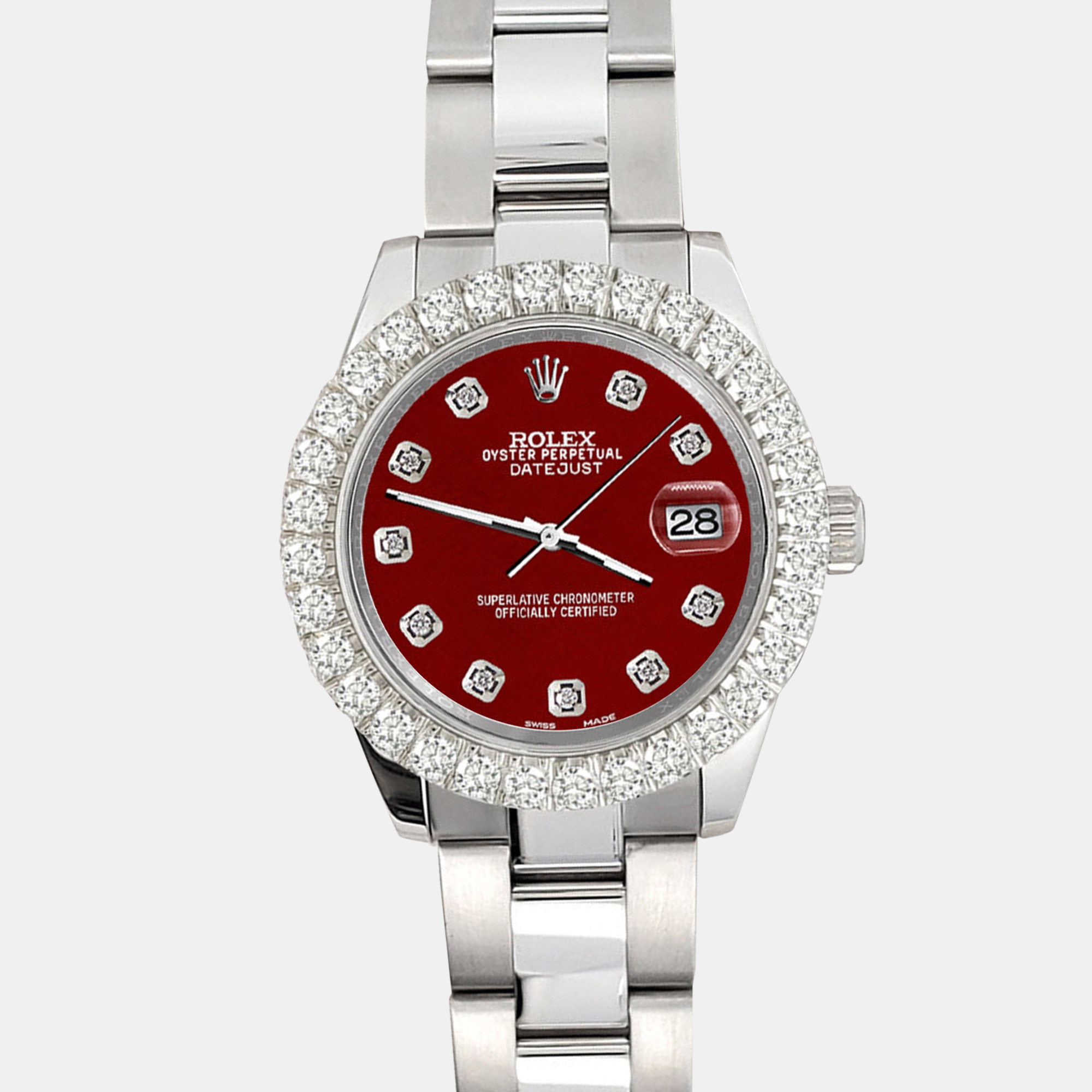 

Rolex 2.25ct diamond bezel imperial red dial stainless steel datejust 178240 Wristwatch